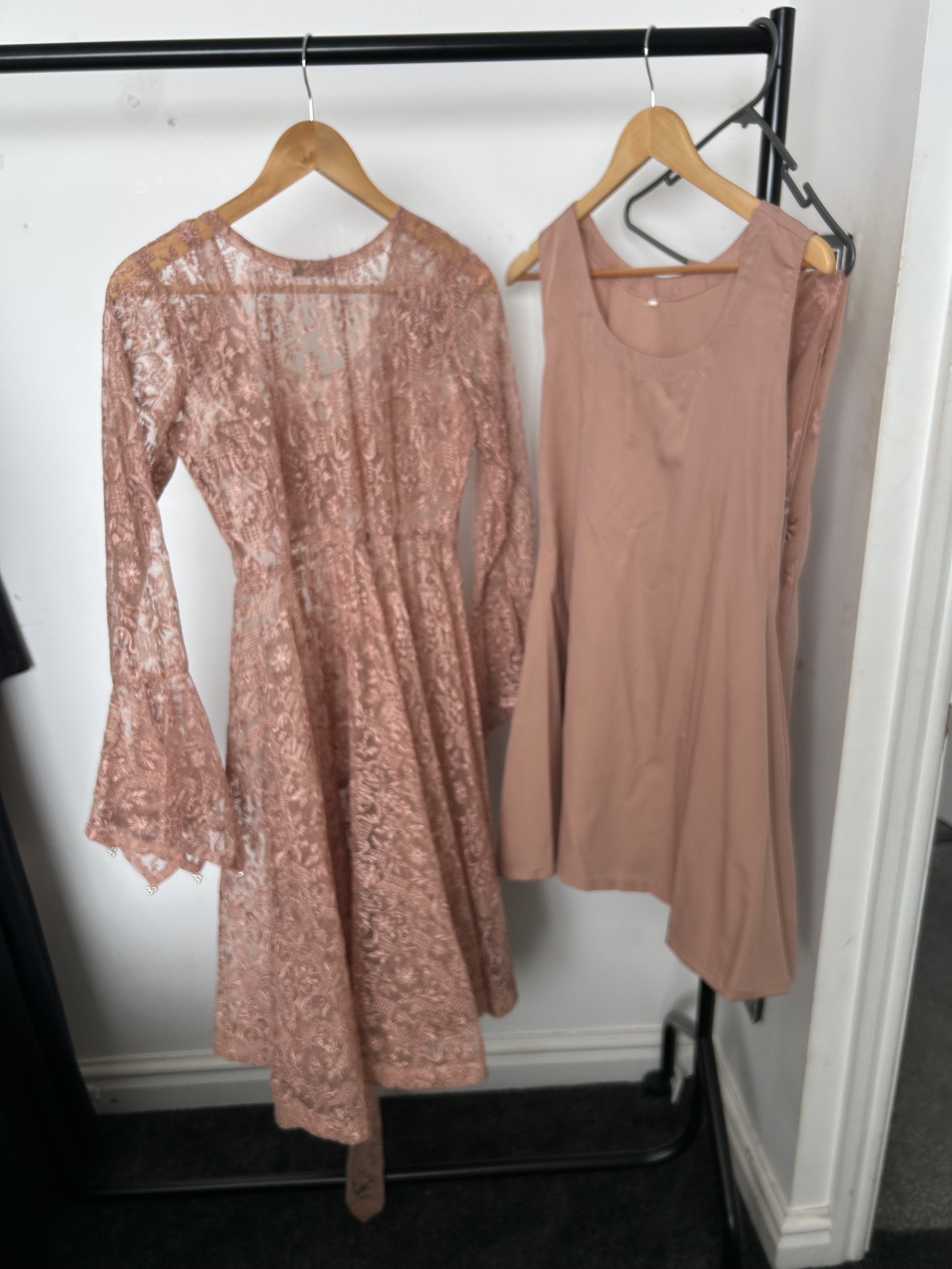 Pink Lace Kurti with Floral Embellishment - Image 3