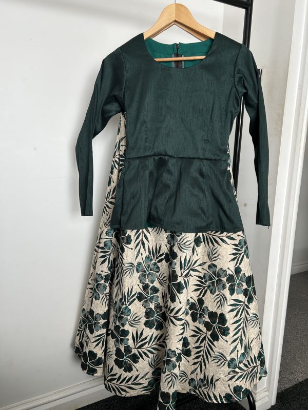 Green Shalwar Kameez with floral print skirt