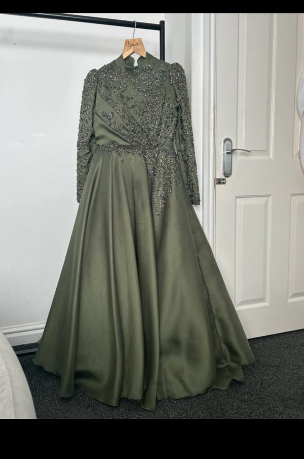 Olive Green Embellished Anarkali Dress
