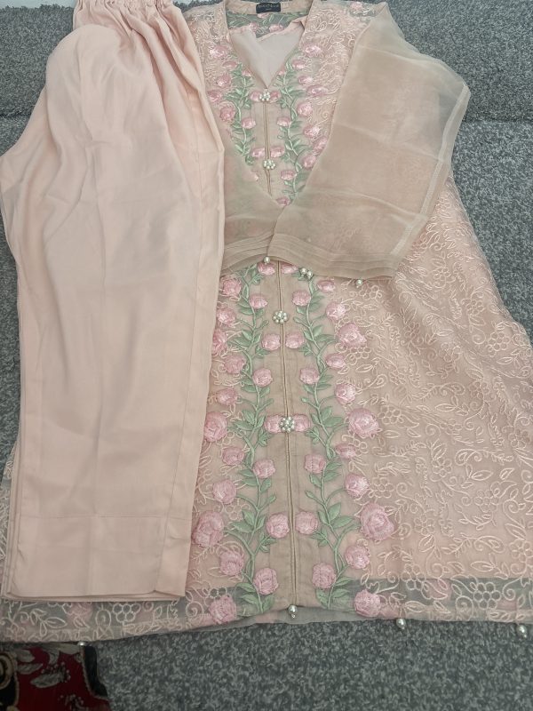 Powder Pink Anarkali Suit with Floral Embroidery