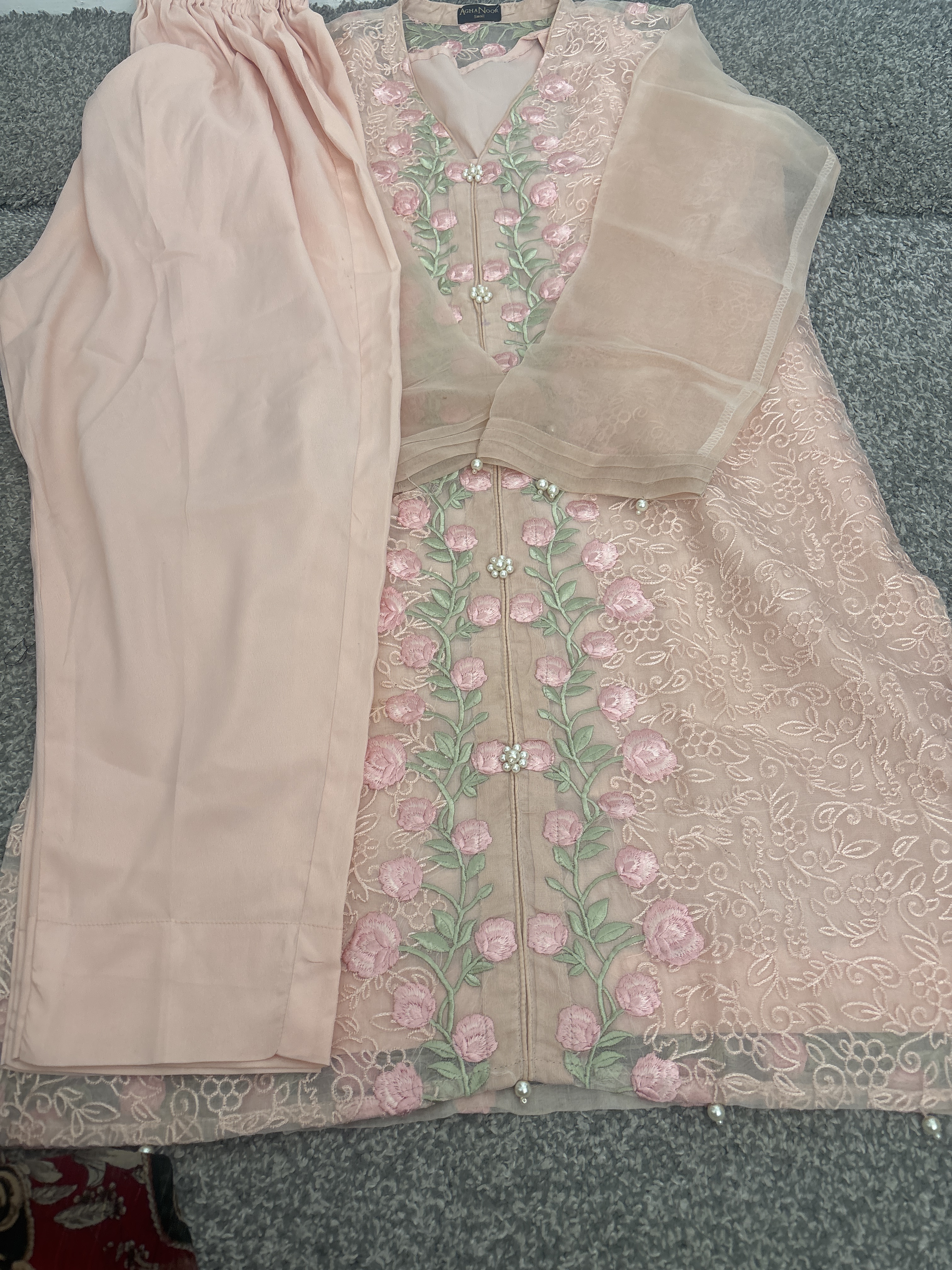 Powder Pink Anarkali Suit with Floral Embroidery