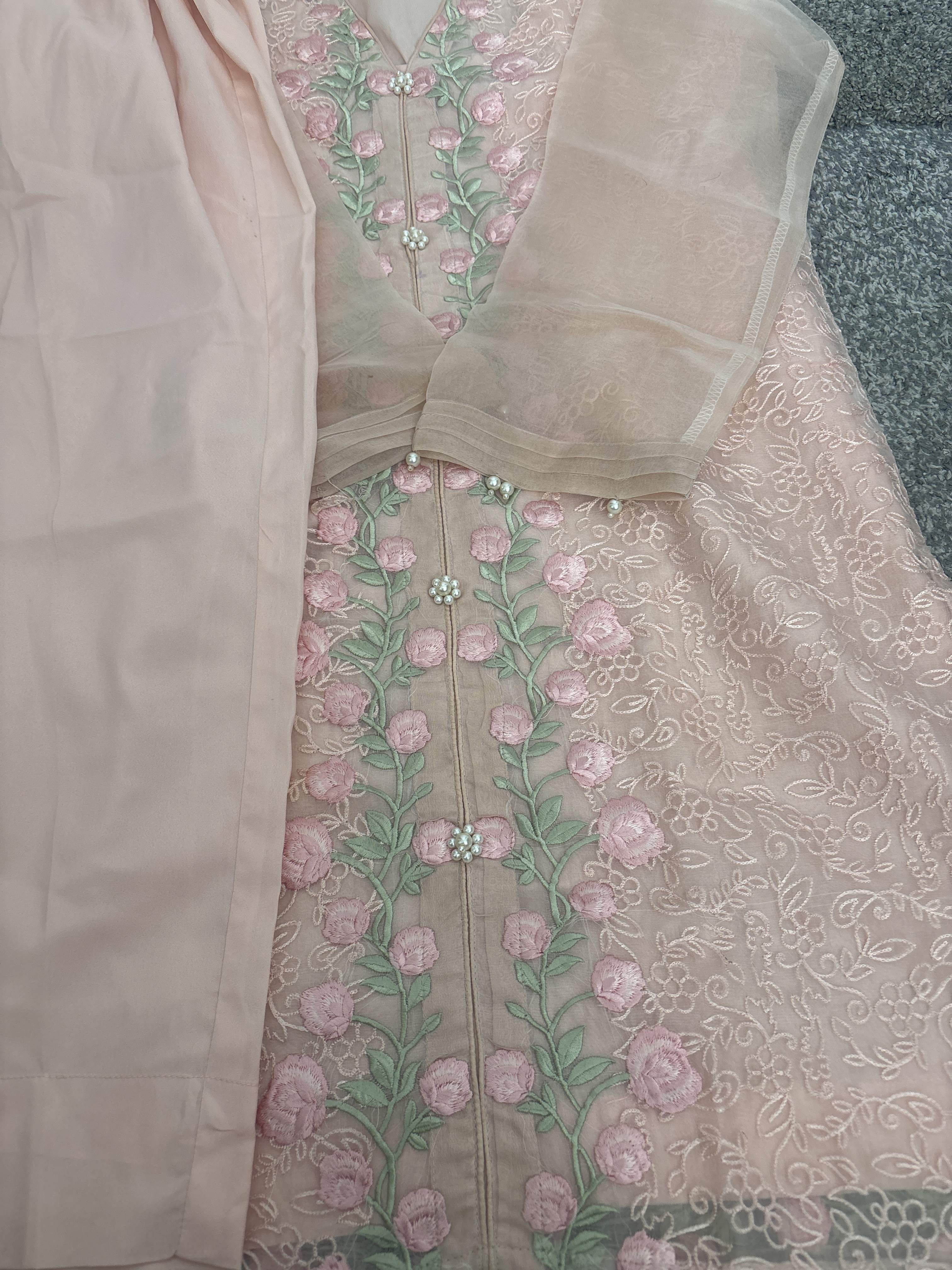 Powder Pink Anarkali Suit with Floral Embroidery - Image 2