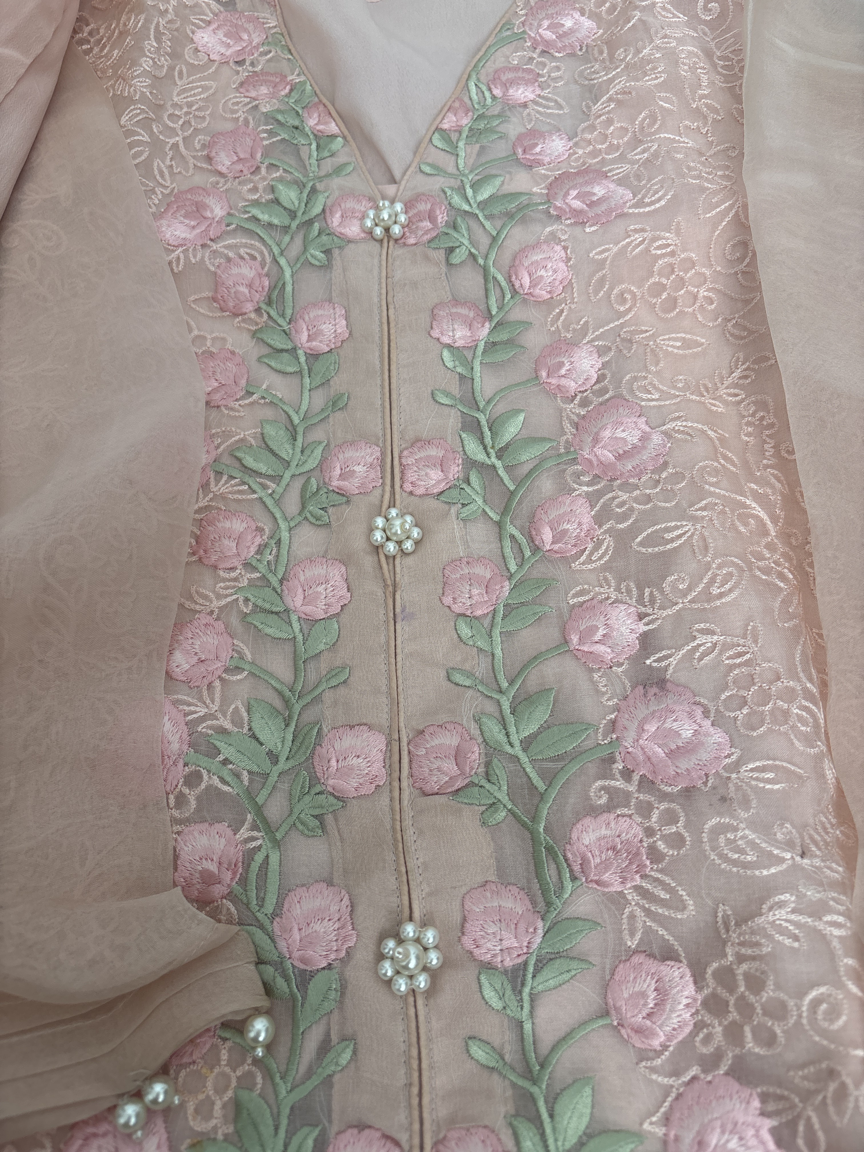 Powder Pink Anarkali Suit with Floral Embroidery - Image 3
