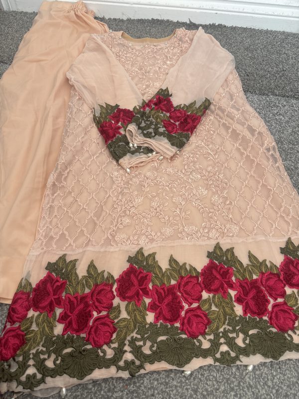 Peach suit with Red Rose Embroidery