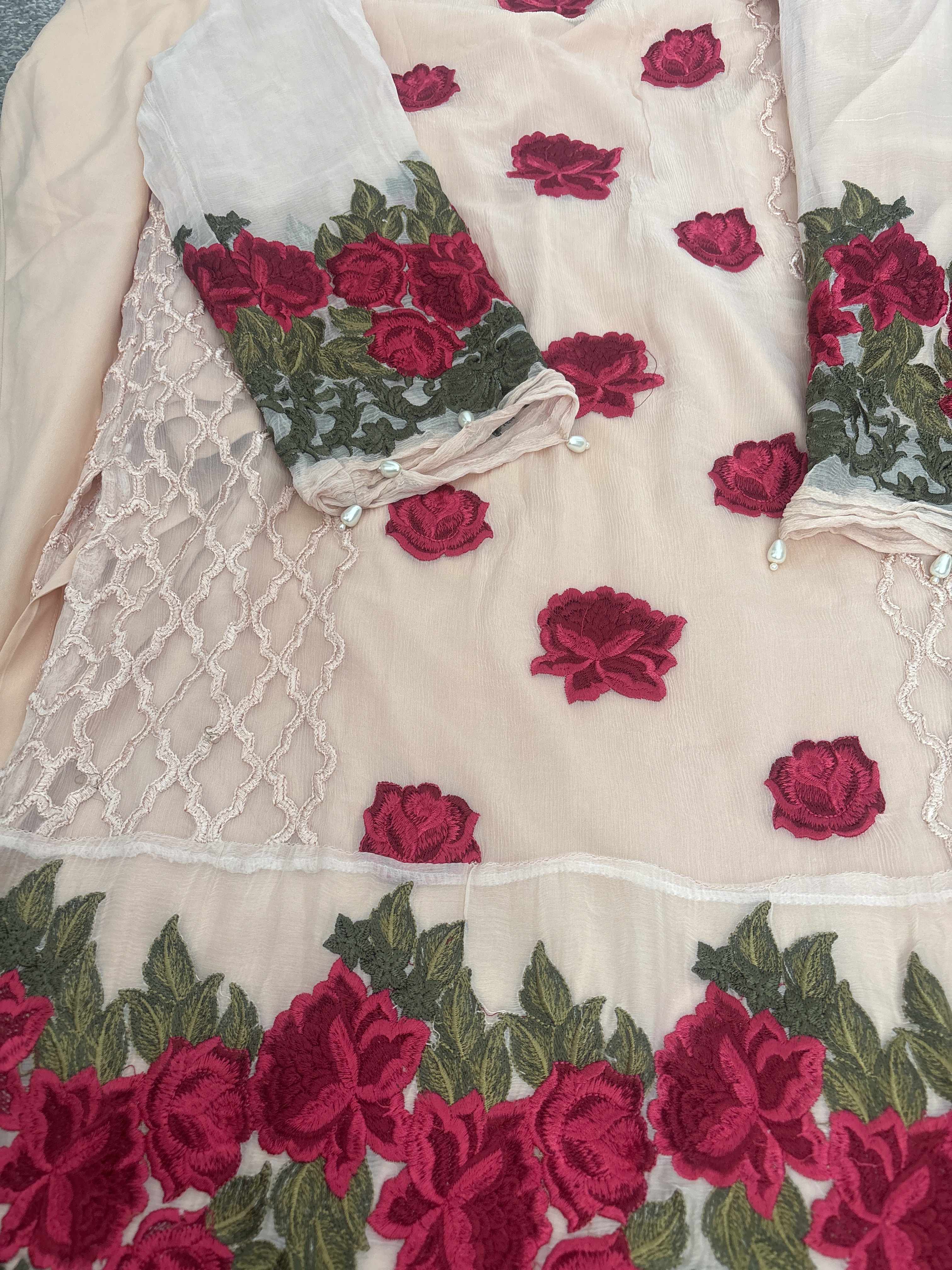Peach suit with Red Rose Embroidery - Image 4