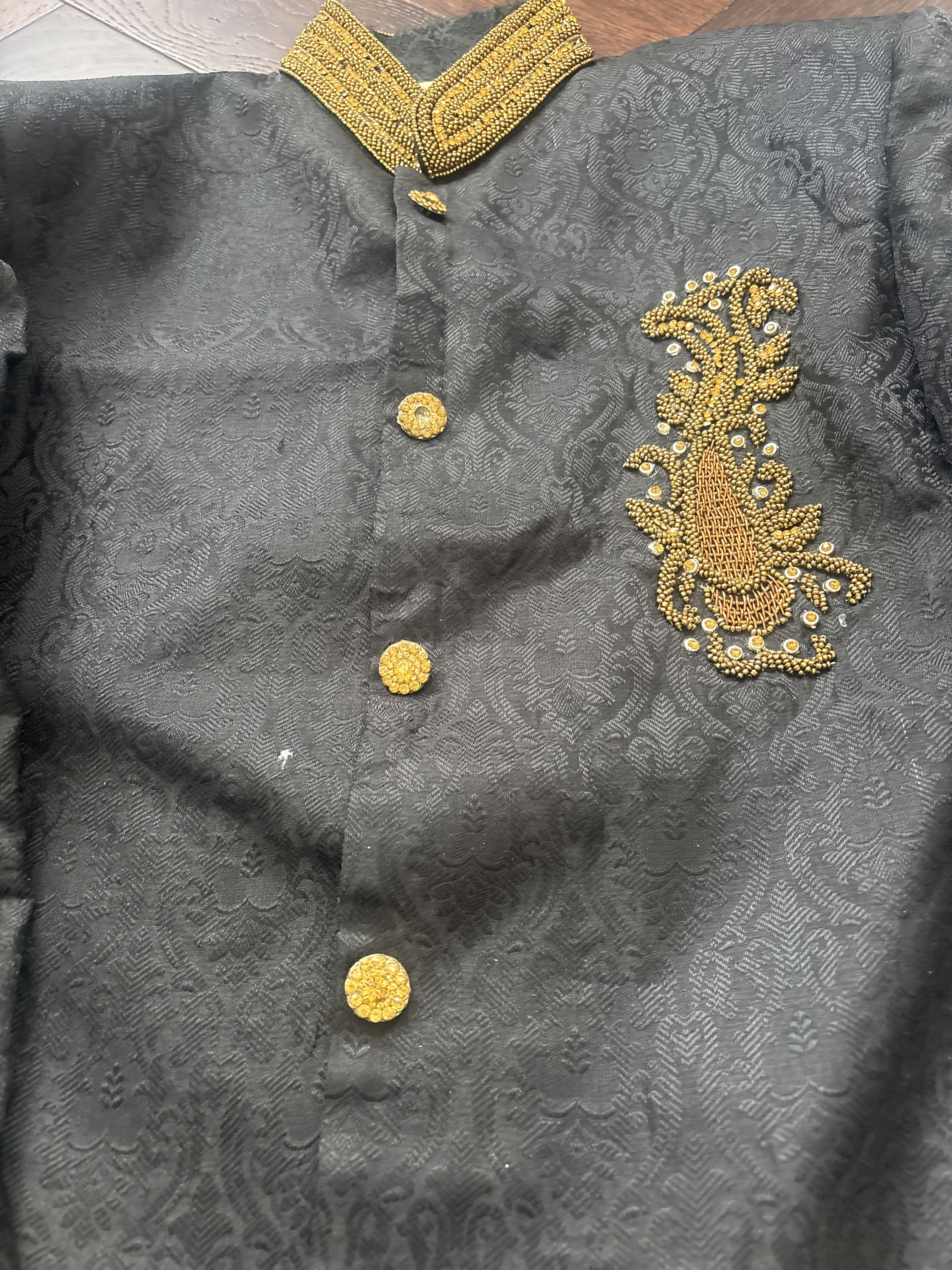 Men's Black Sherwani with Gold Embroidery - Image 2