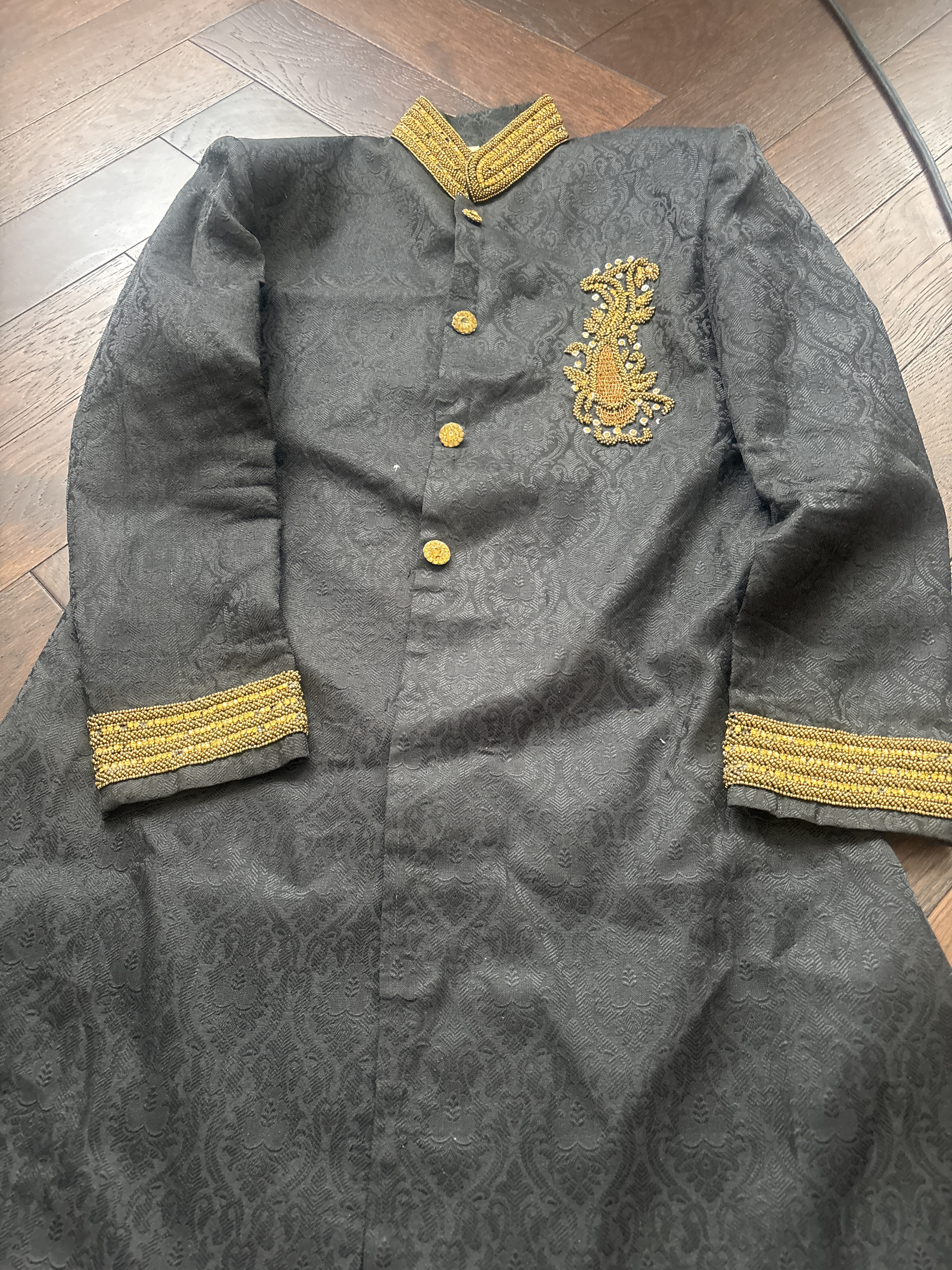 Men's Black Sherwani with Gold Embroidery - Image 3