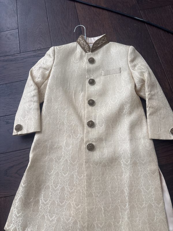 Boys Cream Jacquard Sherwani