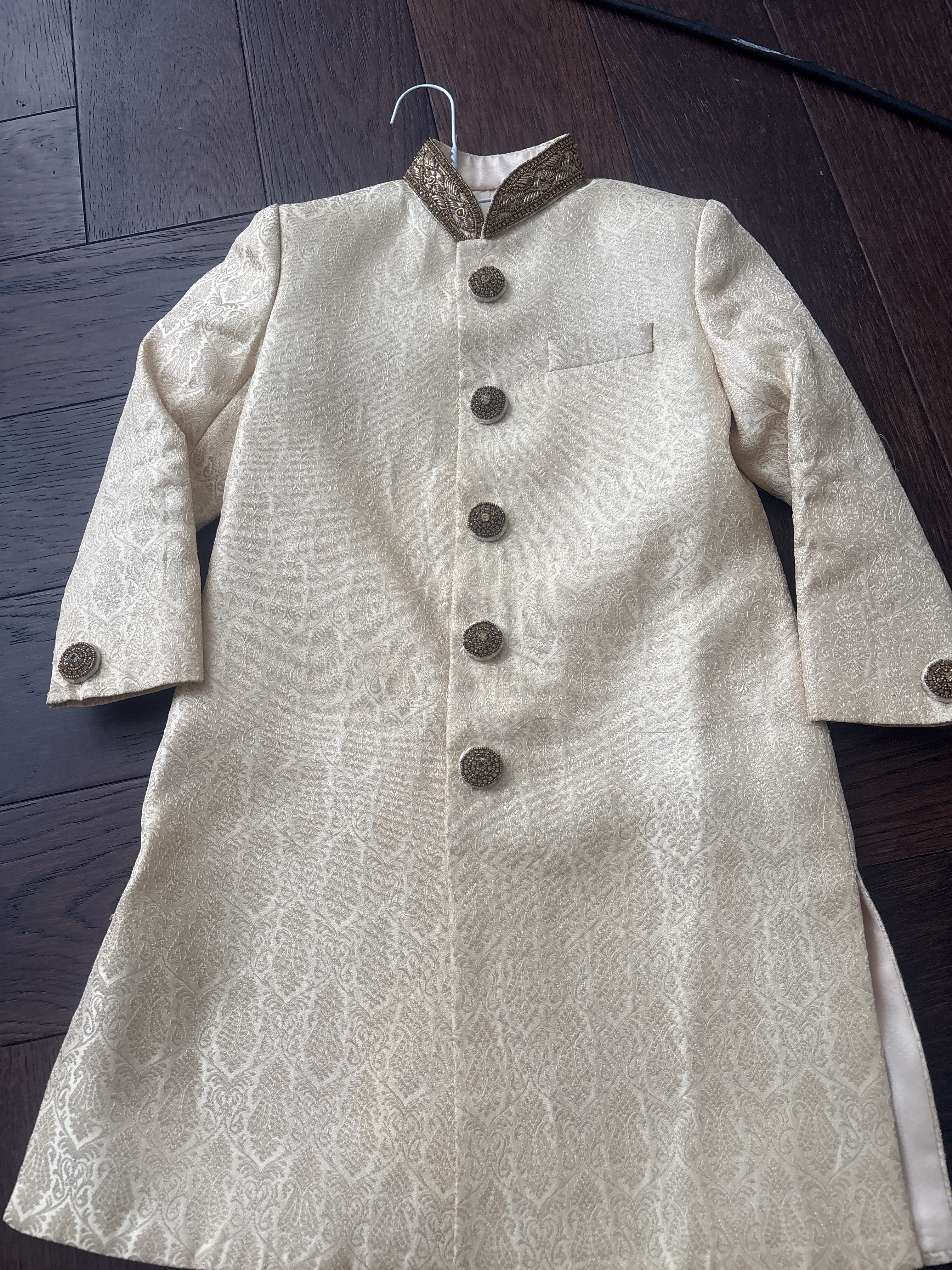 Boys Cream Jacquard Sherwani - Image 2