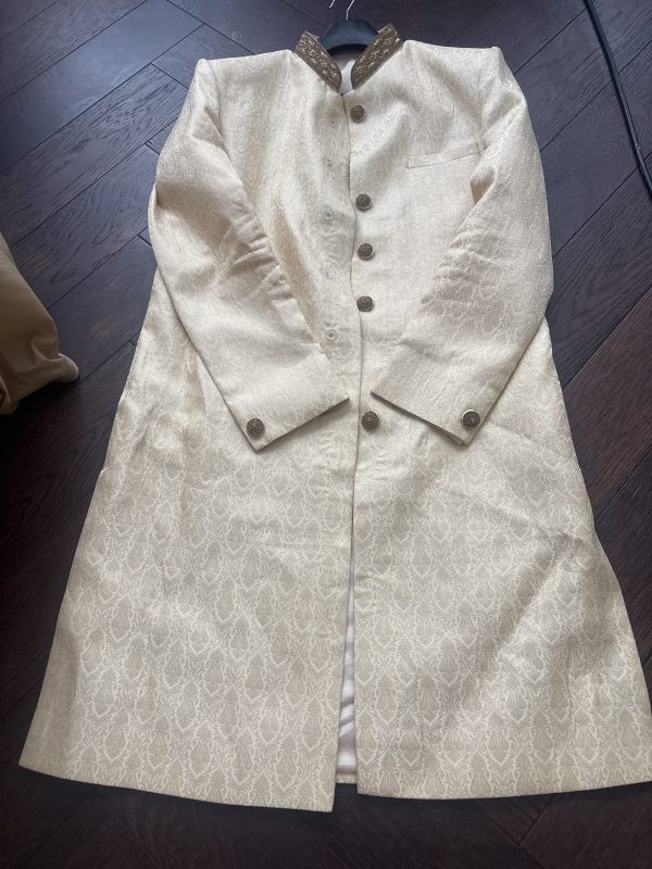 Men's Cream Brocade Achkan