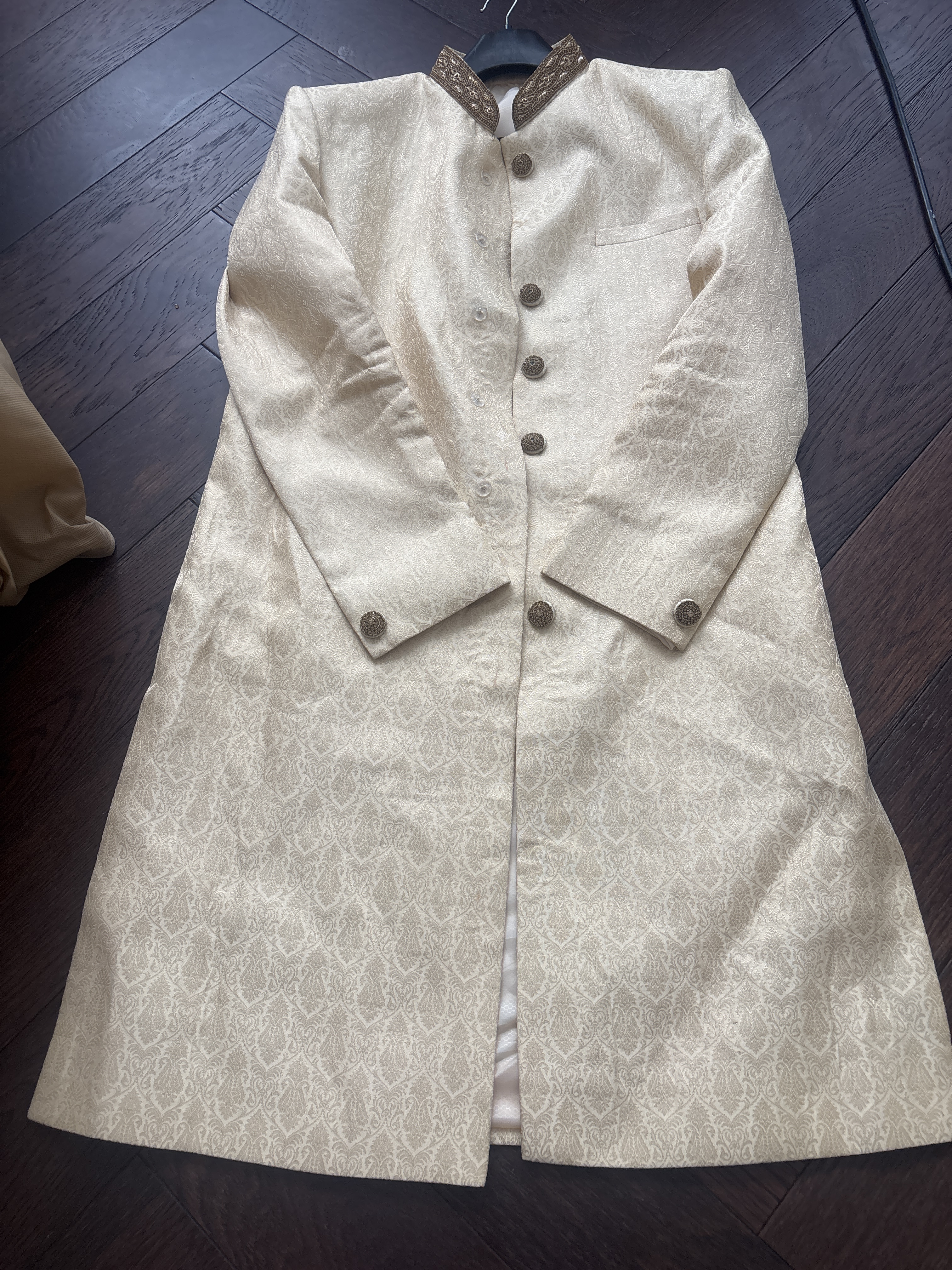 Men's Cream Brocade Achkan