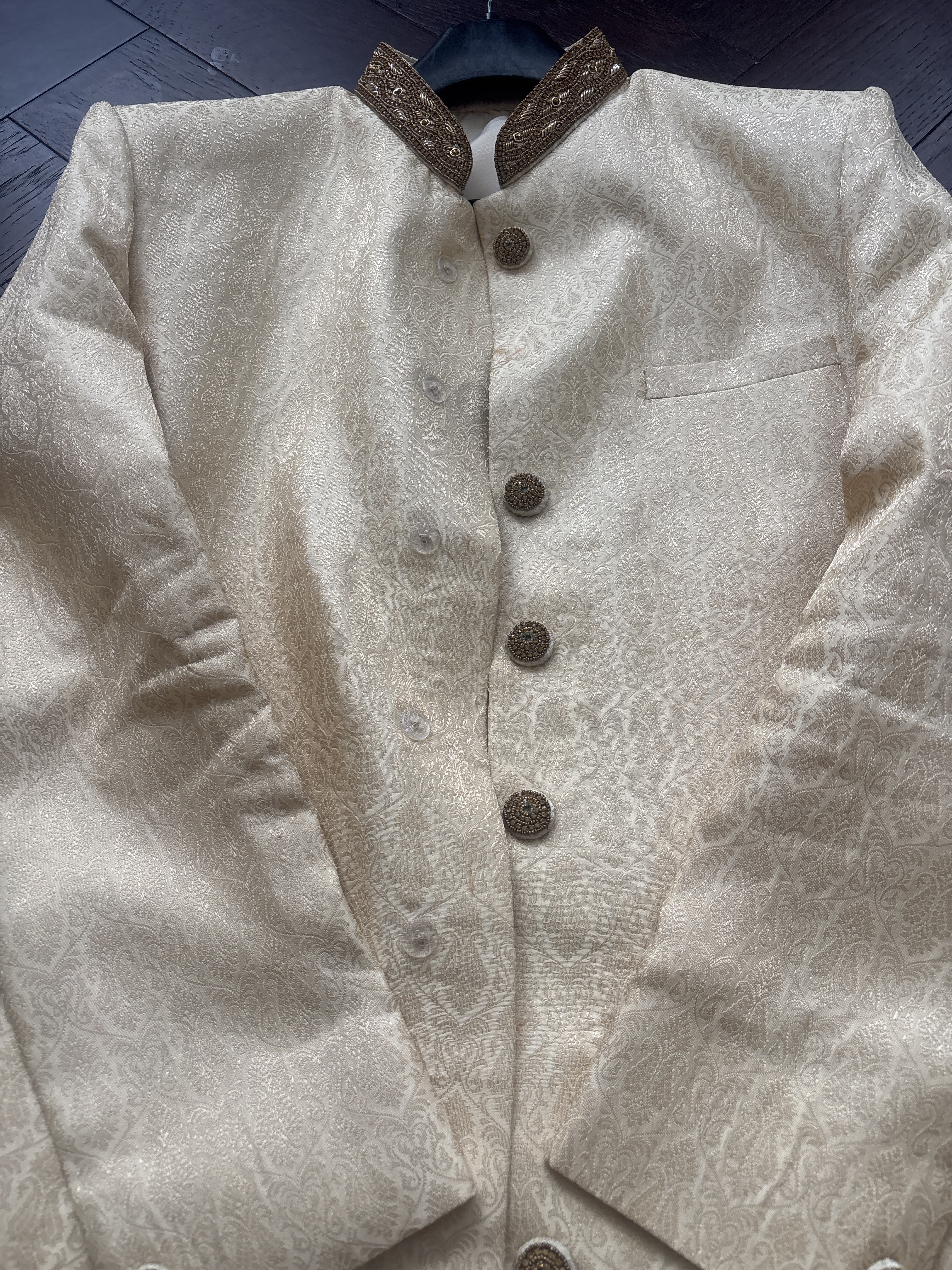 Men's Cream Brocade Achkan - Image 2