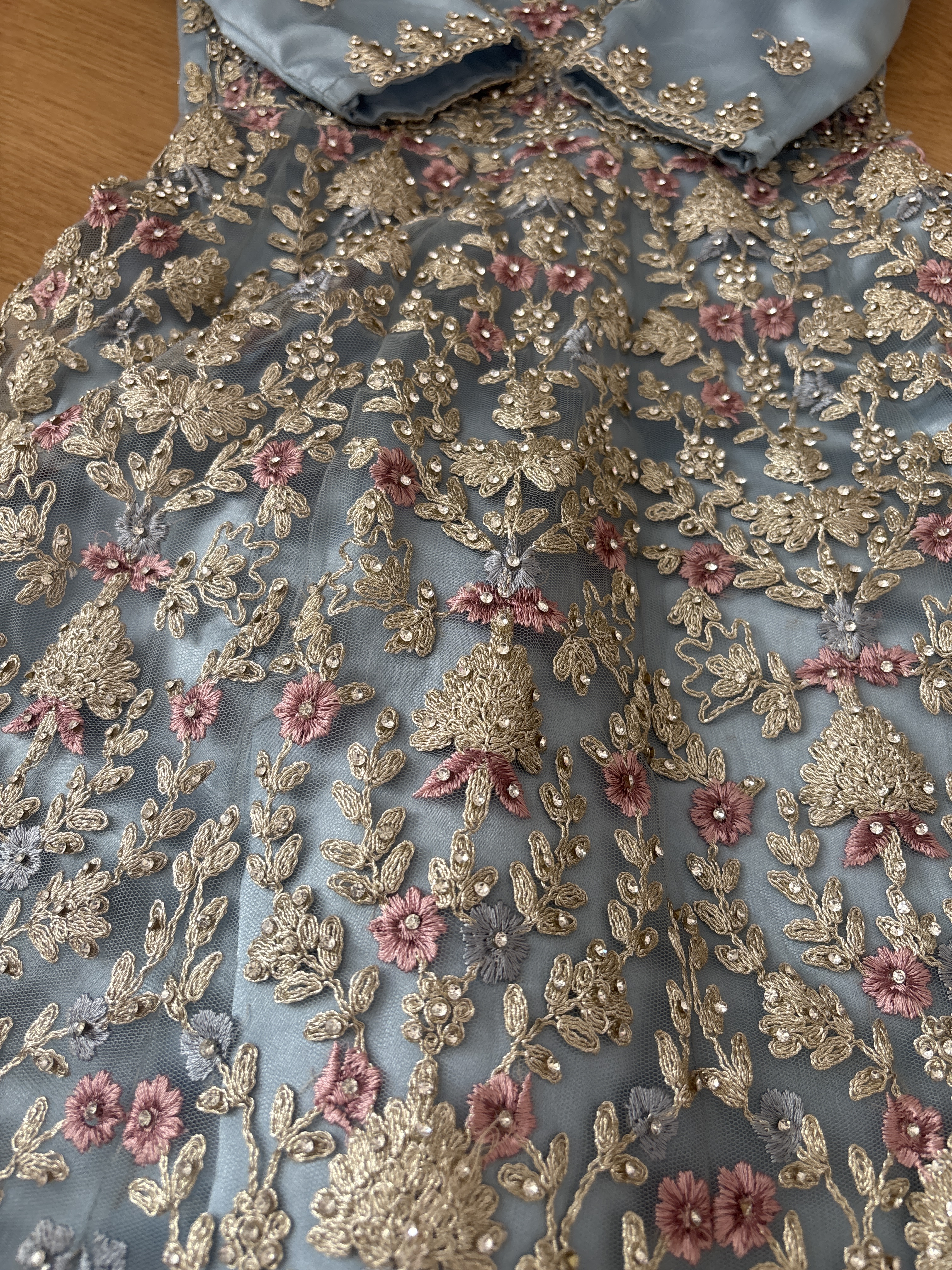 Embellished Light Blue Girls Anarkali - Image 3