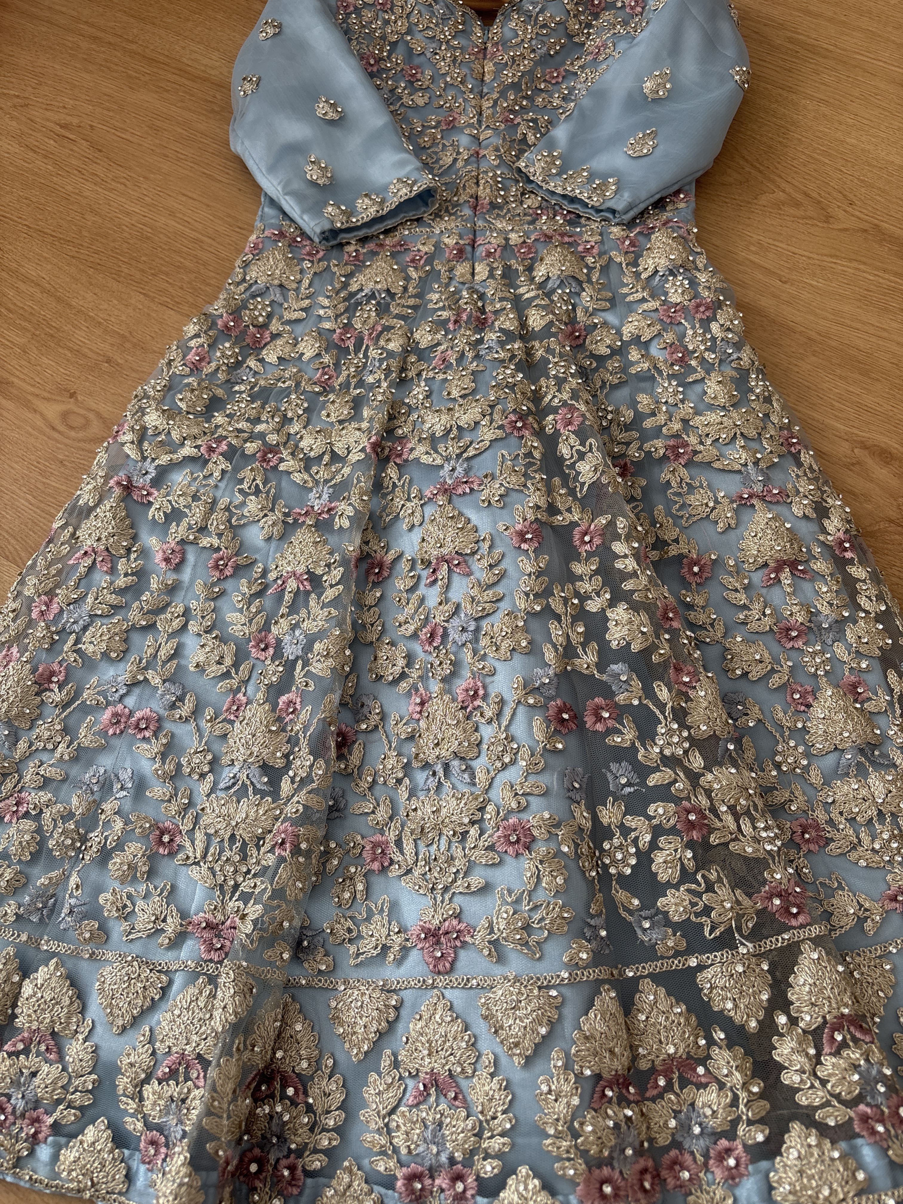 Embellished Light Blue Girls Anarkali - Image 4