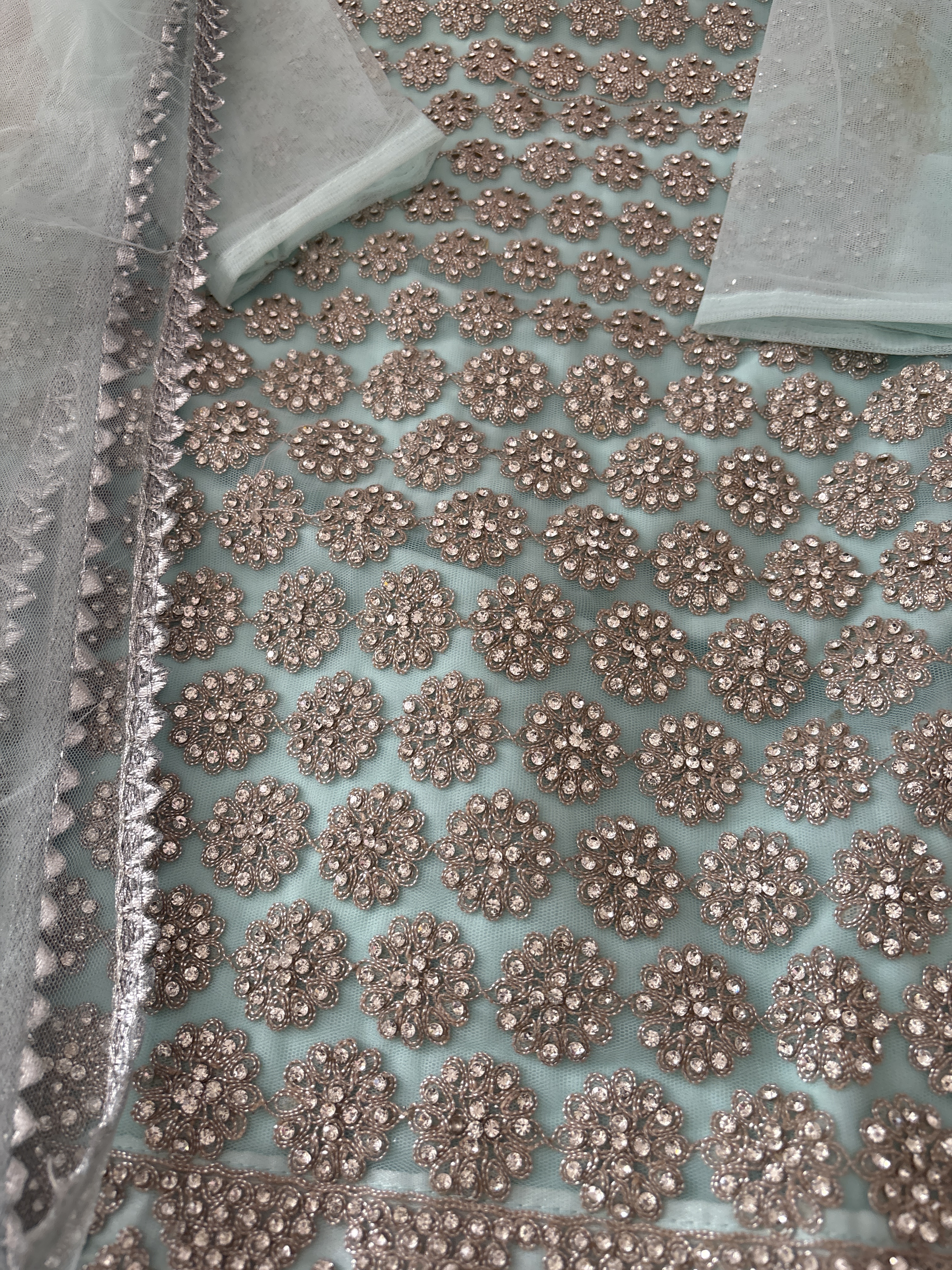 Girls' Powder Blue Gharara Set with Silver Embellishments - Image 3