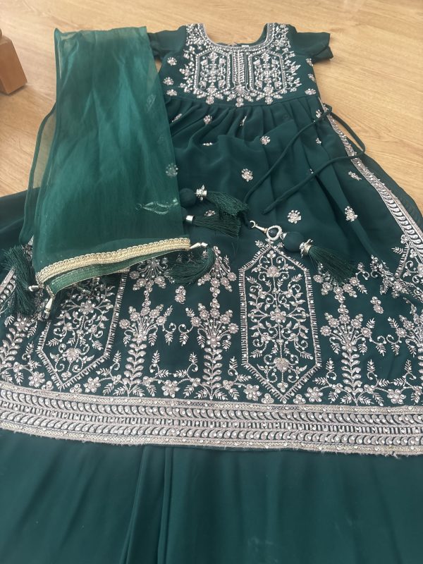 Deep Green Anarkali Suit with Silver Embroidery