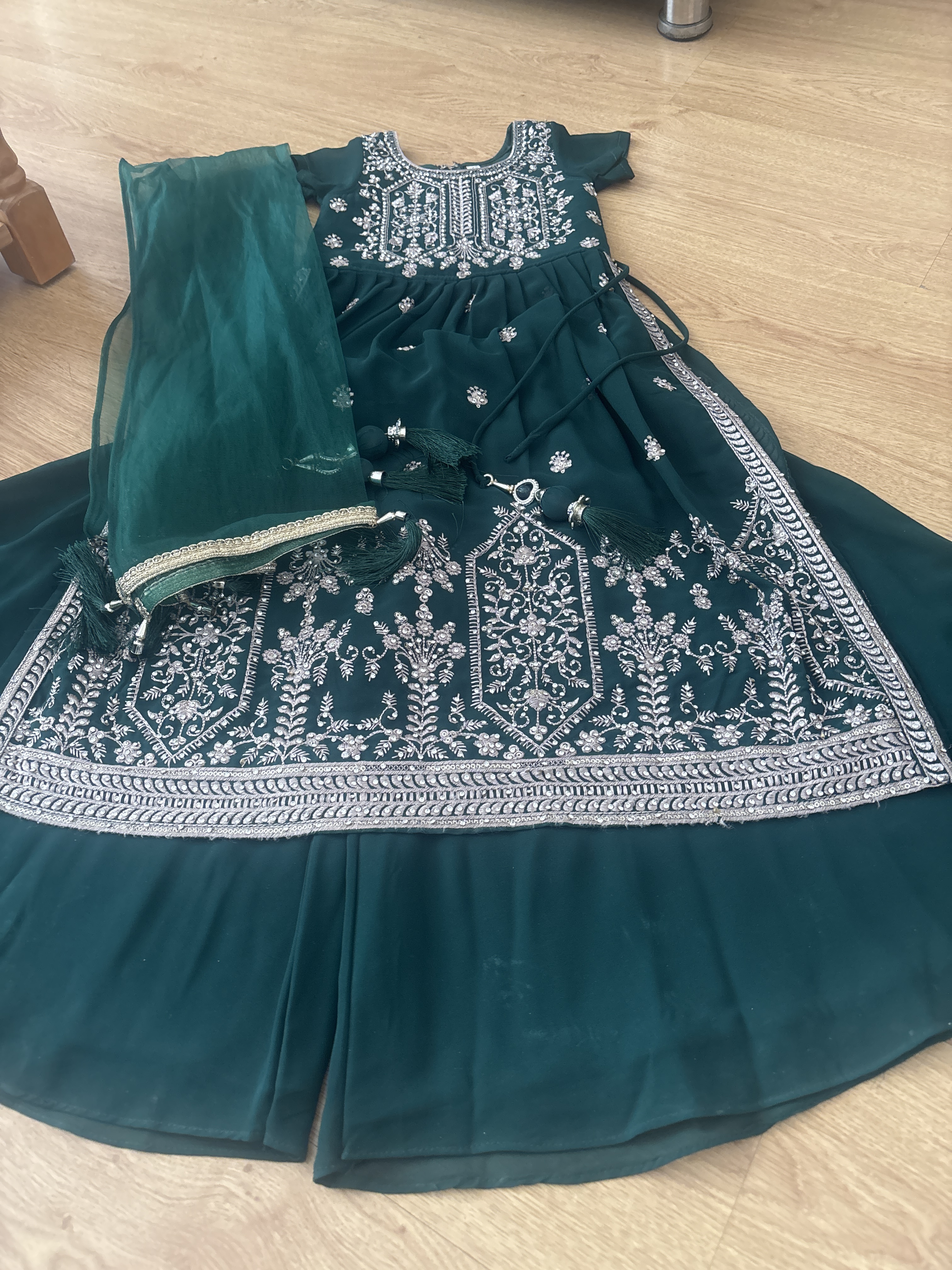 Deep Green Anarkali Suit with Silver Embroidery - Image 2
