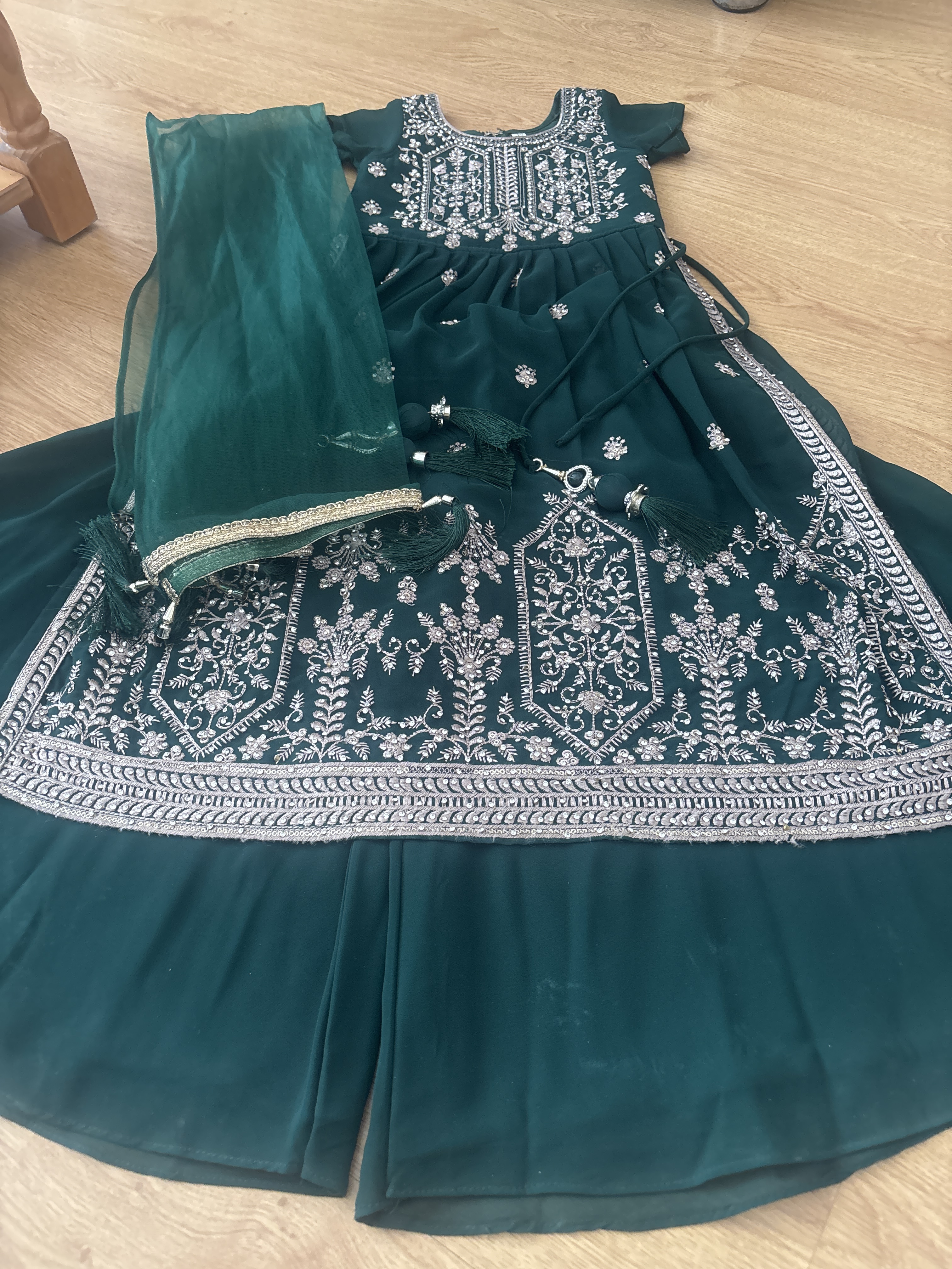 Deep Green Anarkali Suit with Silver Embroidery - Image 3