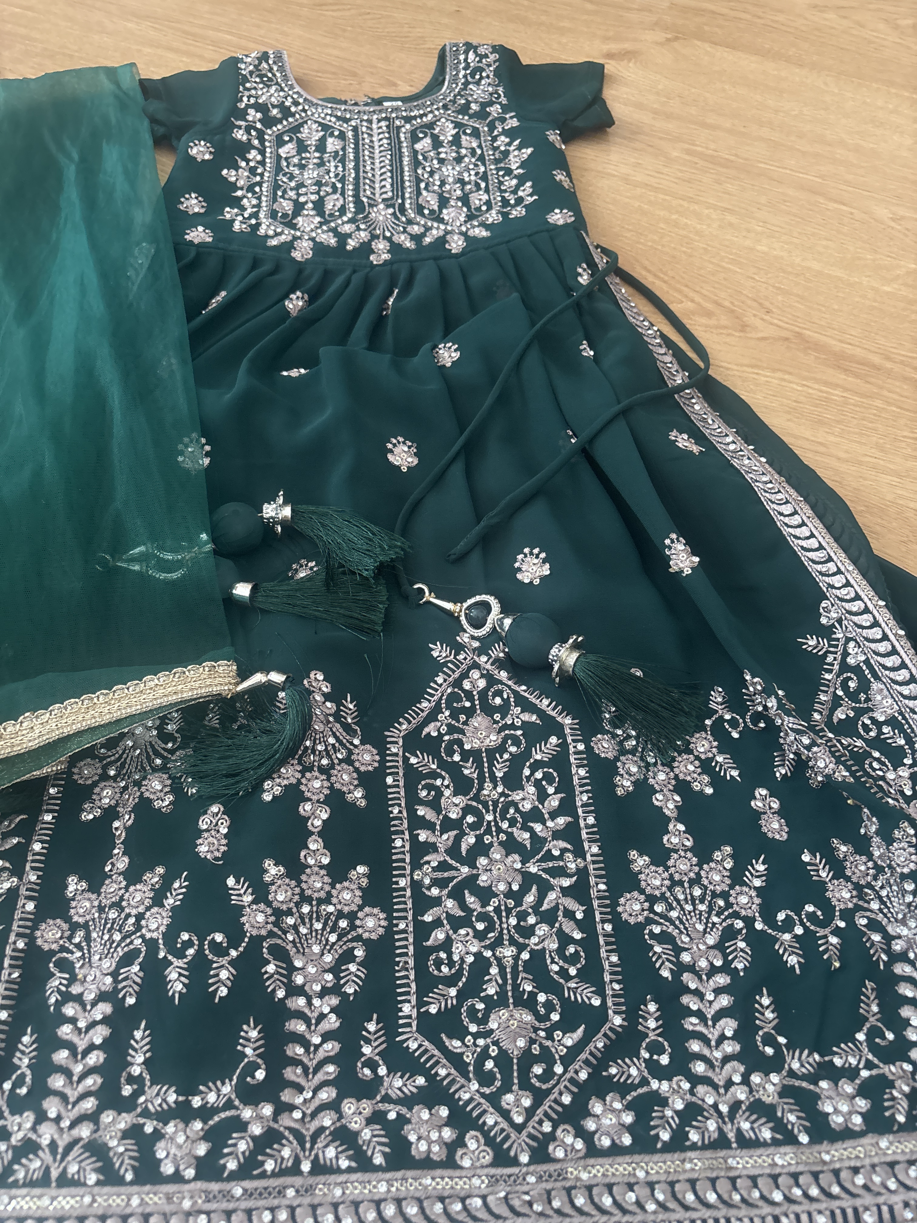 Deep Green Anarkali Suit with Silver Embroidery - Image 4