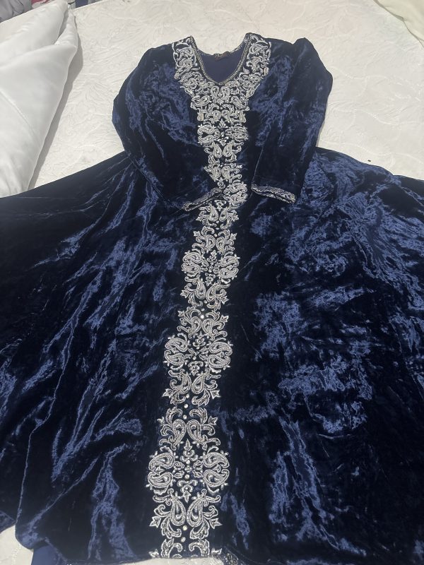 Navy Velvet Suit with Silver Embroidery