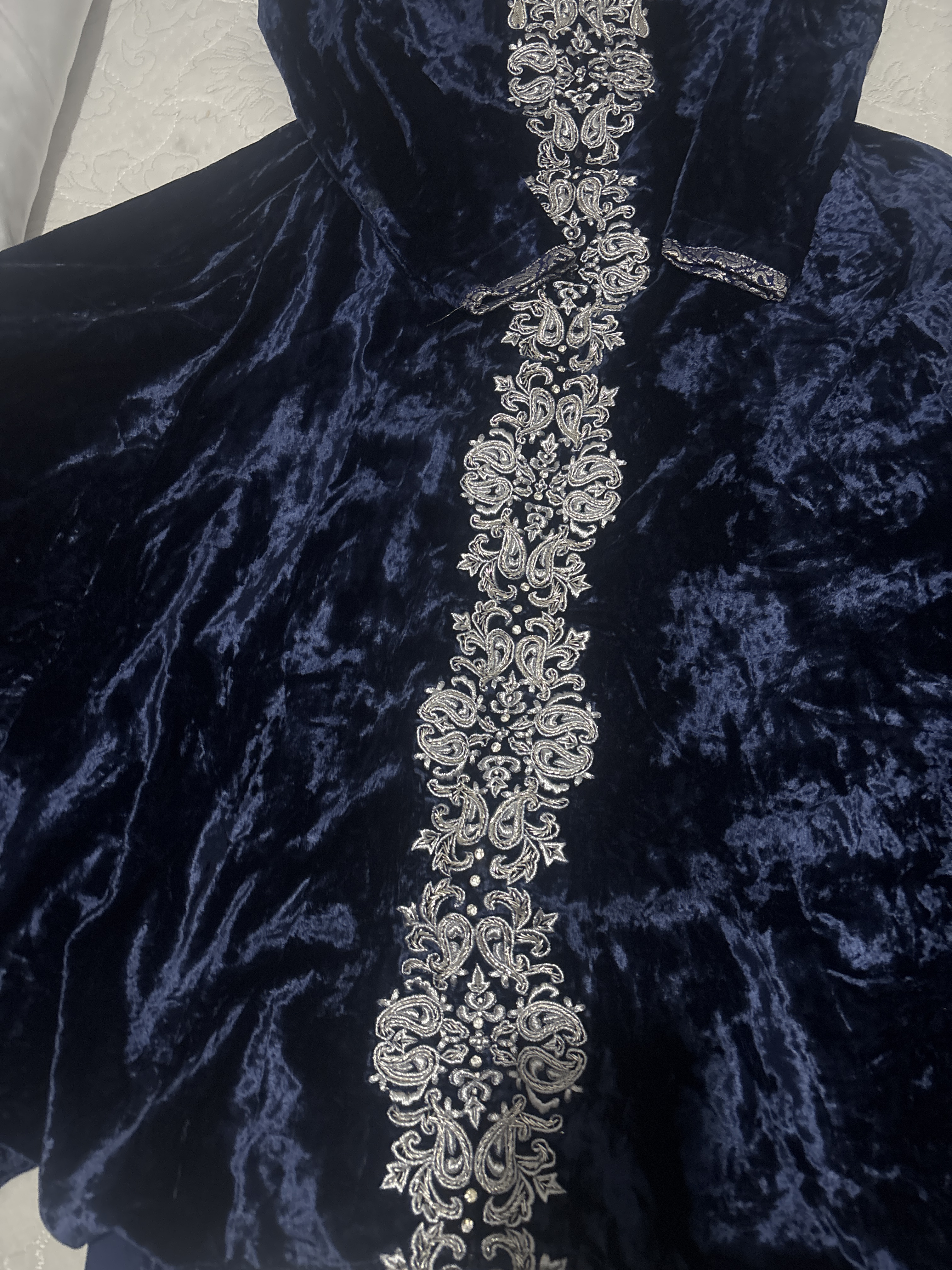 Navy Velvet Suit with Silver Embroidery - Image 3