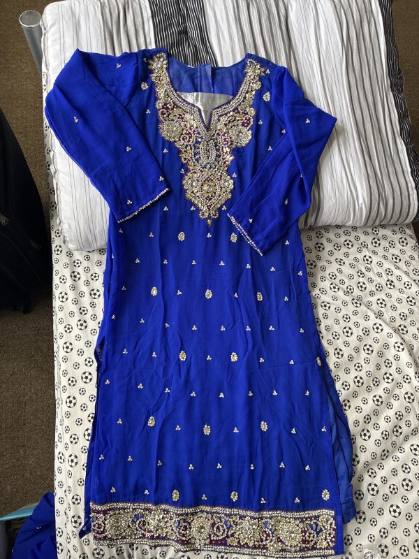 Royal Blue Salwar Kameez Suit with Gold and Maroon Embroidery