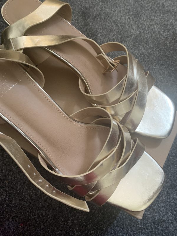 Gold Strappy Square Toe Heeled Sandals