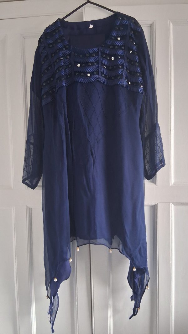 Navy Blue Kaftan with Pearl Embellishments