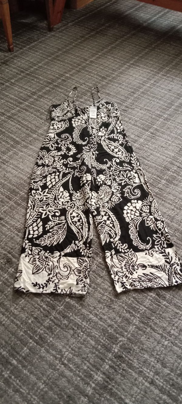 Black and White Paisley Print Wide Leg Jumpsuit