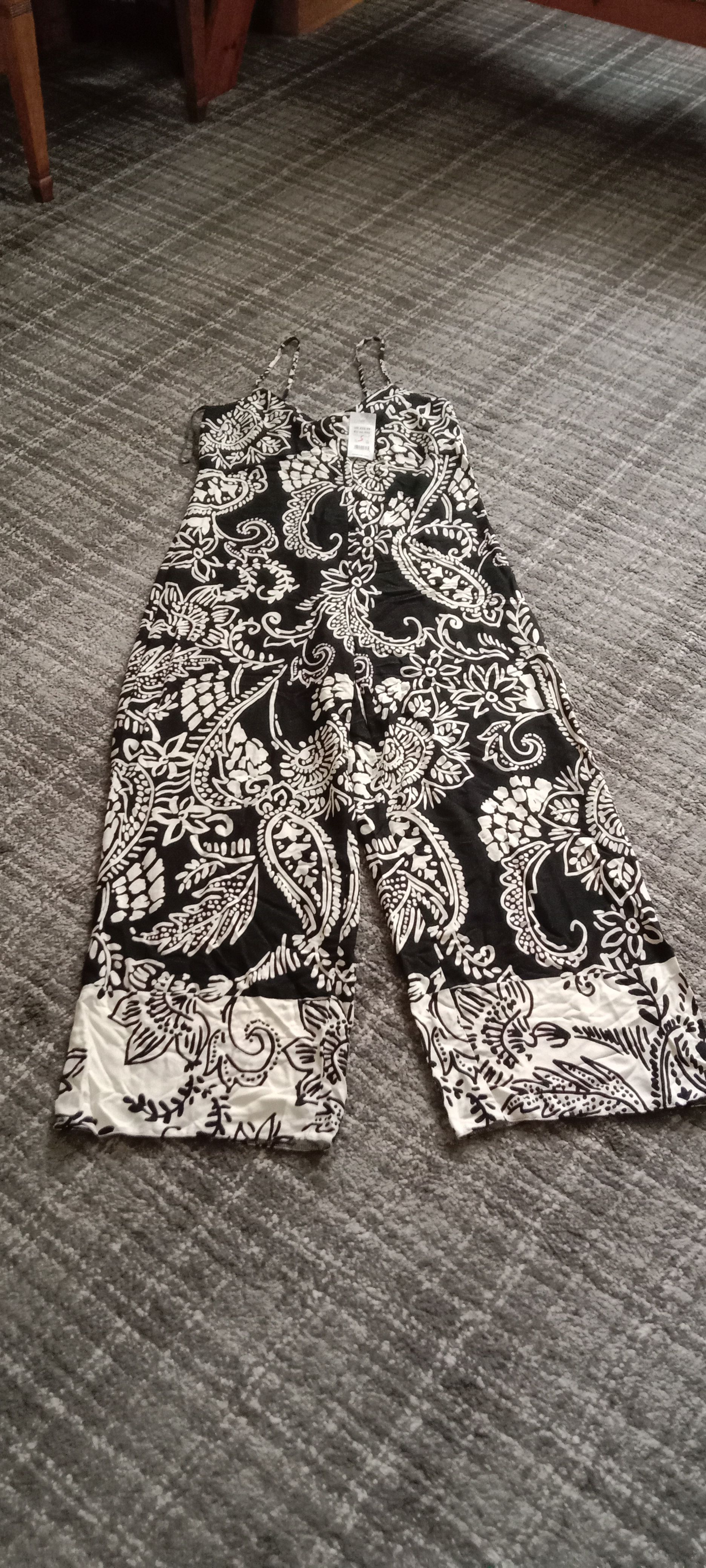 Black and White Paisley Print Wide Leg Jumpsuit