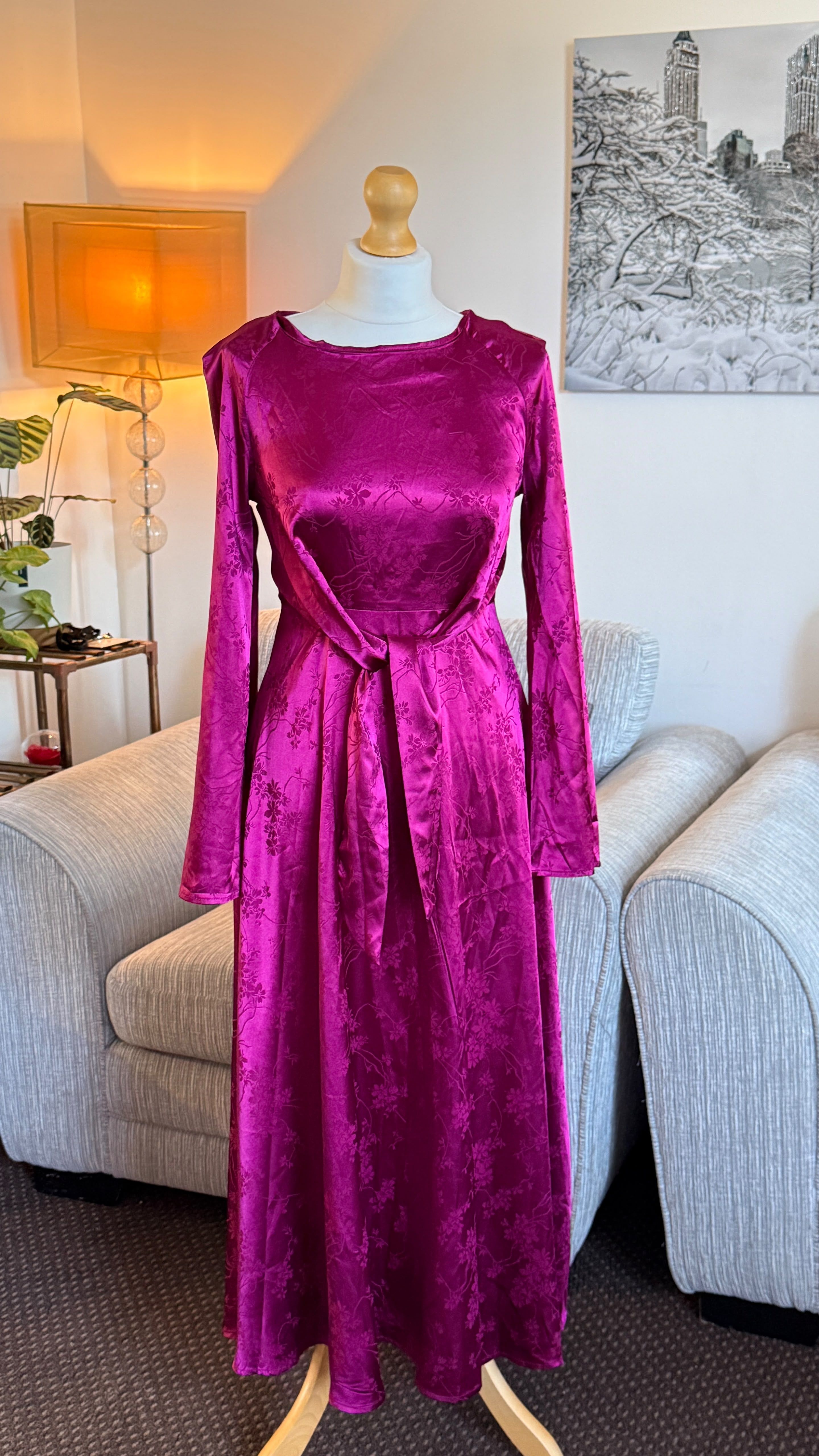 3X Long Sleeve Maxi Dress With Tie Waist - Image 5