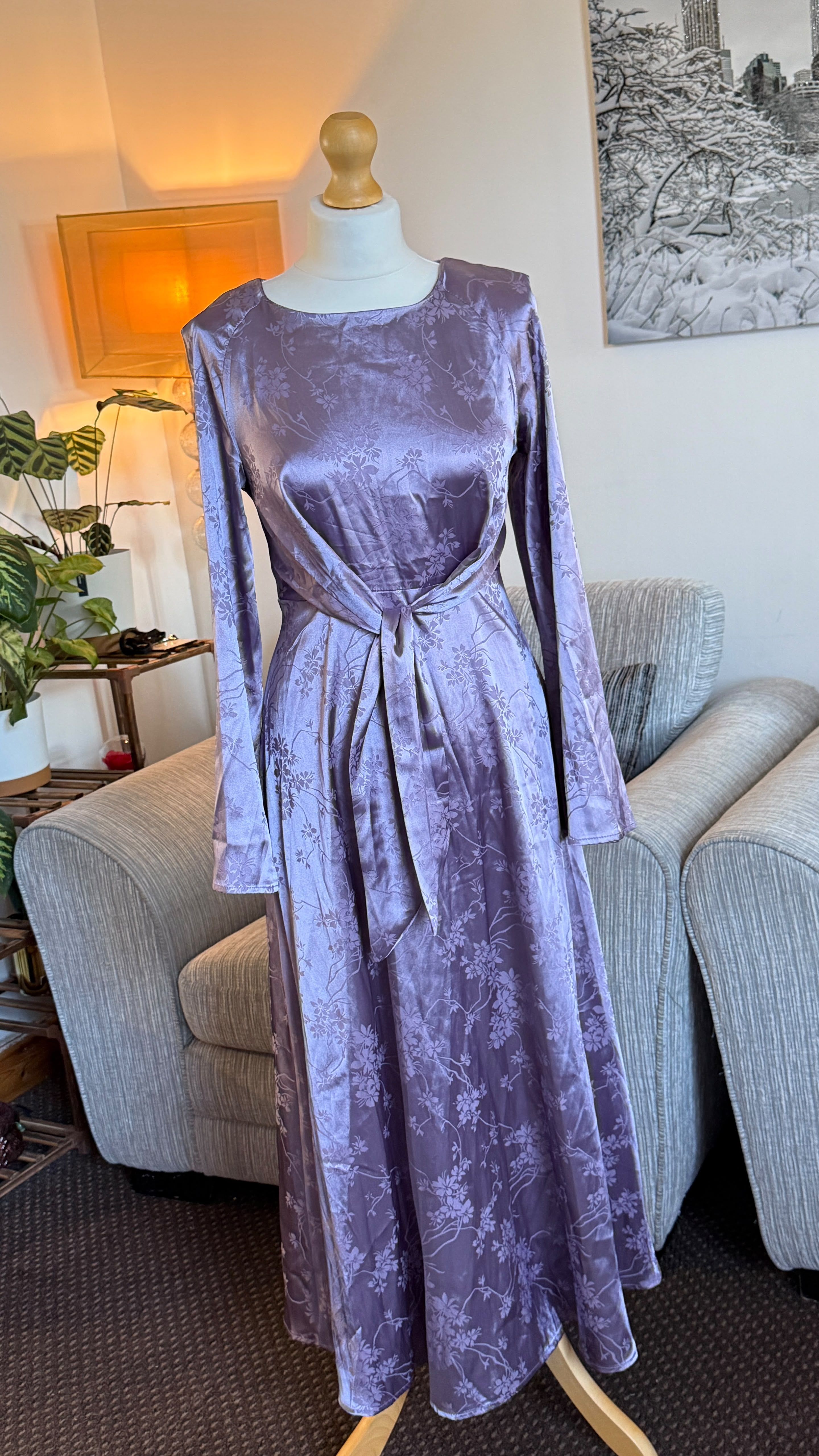 3X Long Sleeve Maxi Dress With Tie Waist - Image 3
