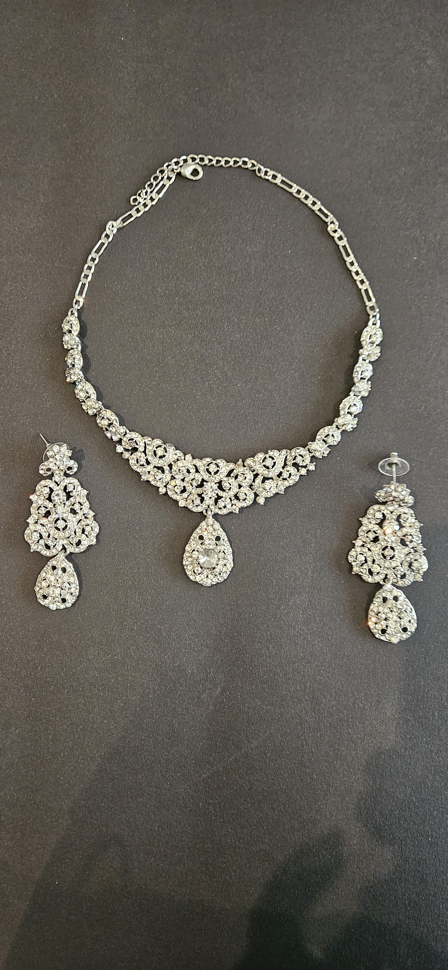 Silver Crystal Necklace and Earring Set