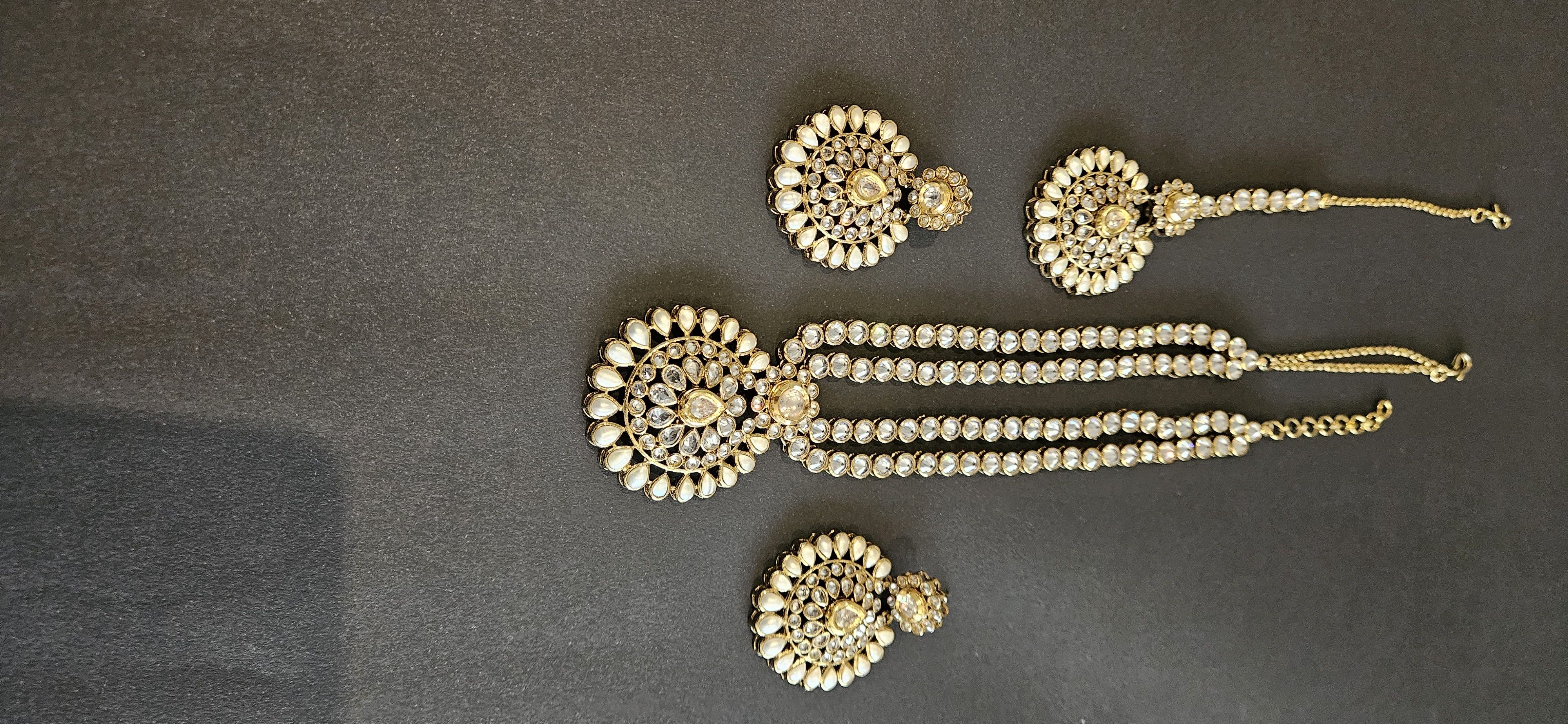 Pearl and Gold Tone Necklace and Earring Set