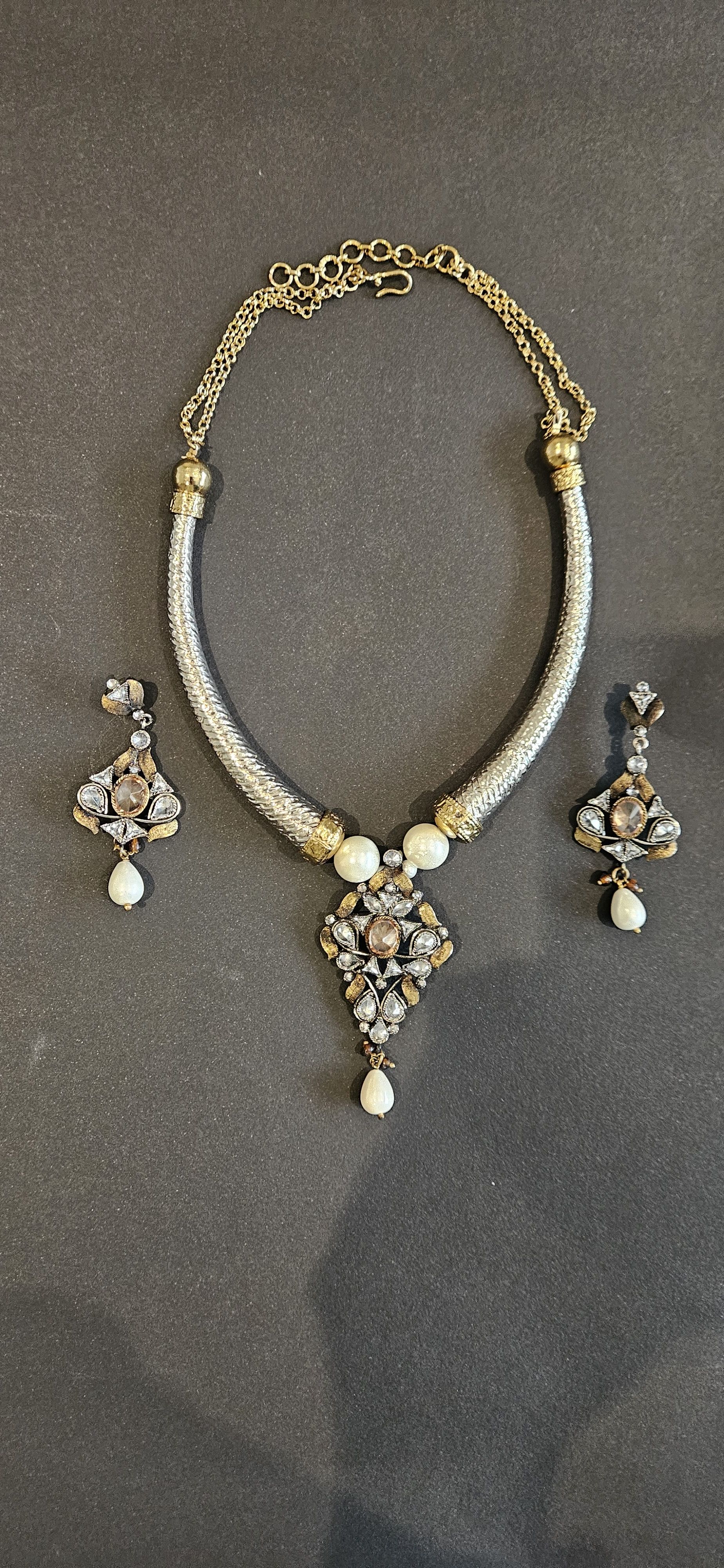 Pearl and Crystal Necklace and Earring Set