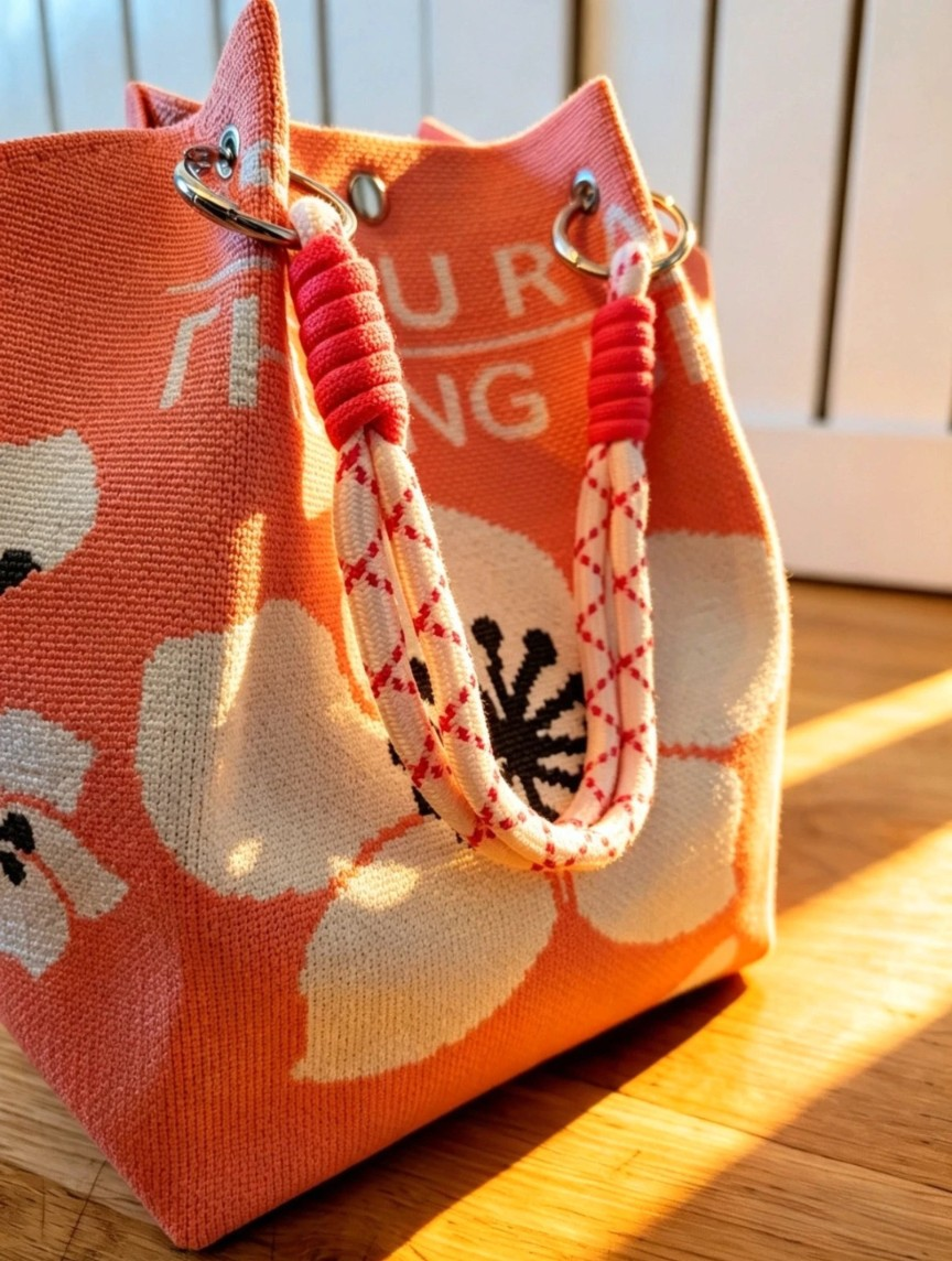 New White Flower Knit Bucket Bag - Image 2