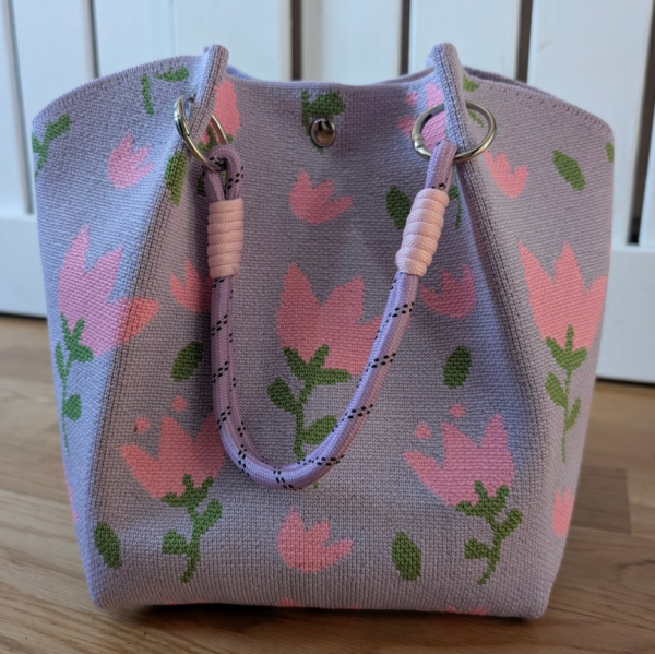 New Purple Pink Flower Knit Bucket Bag