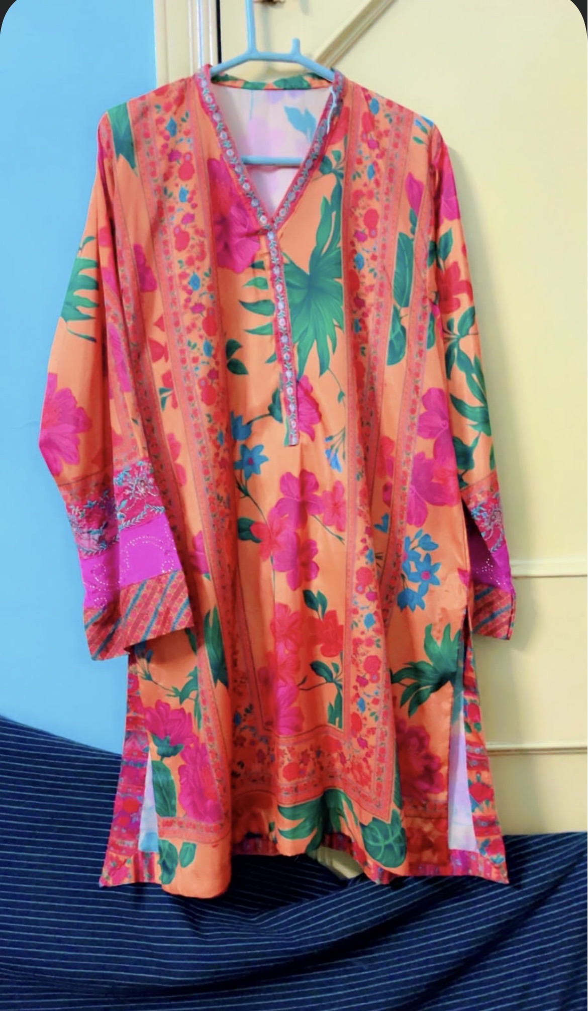 Orange Floral Print silk Suit - Image 2