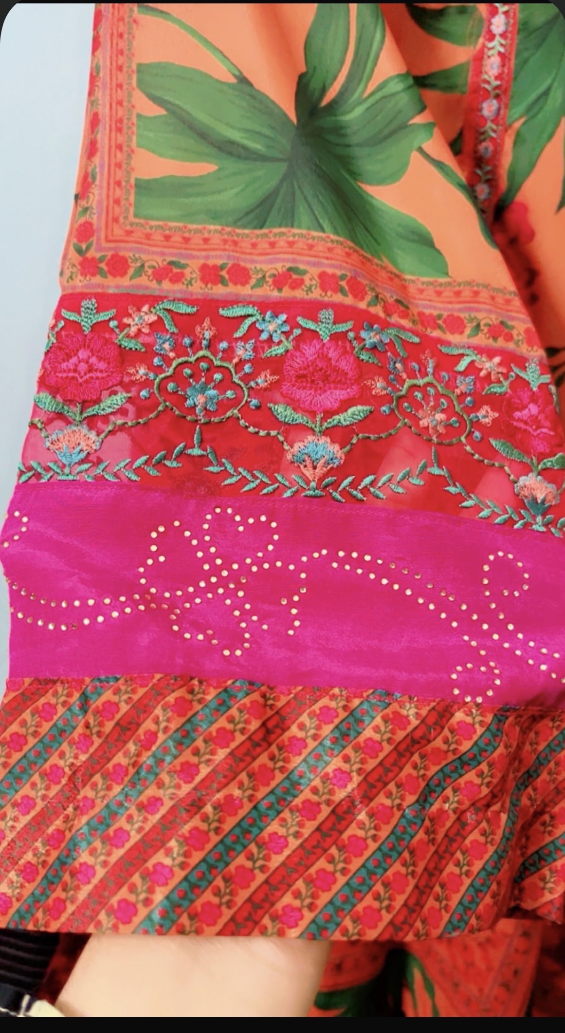 Orange Floral Print silk Suit - Image 3