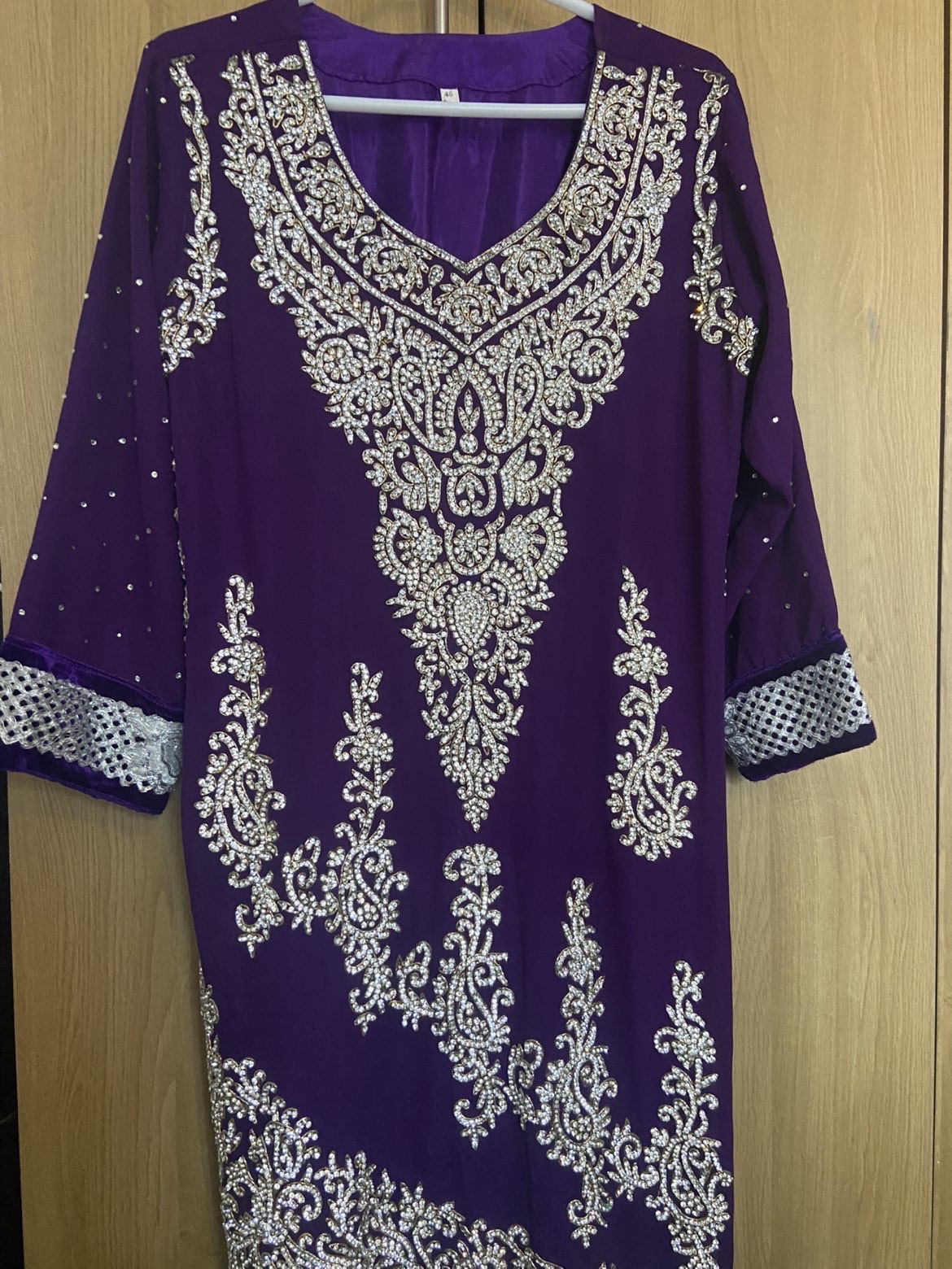 Purple EmbroideredKameez with Trousers with Silver Border - Image 11