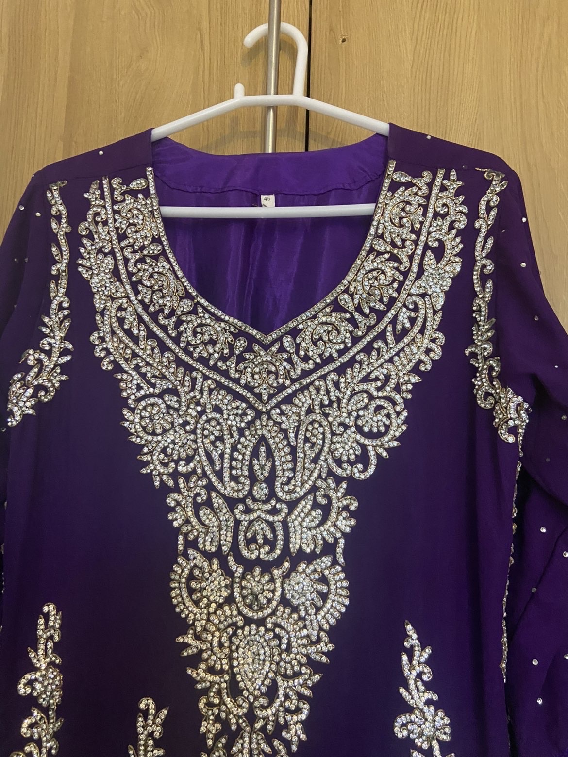 Purple EmbroideredKameez with Trousers with Silver Border - Image 9