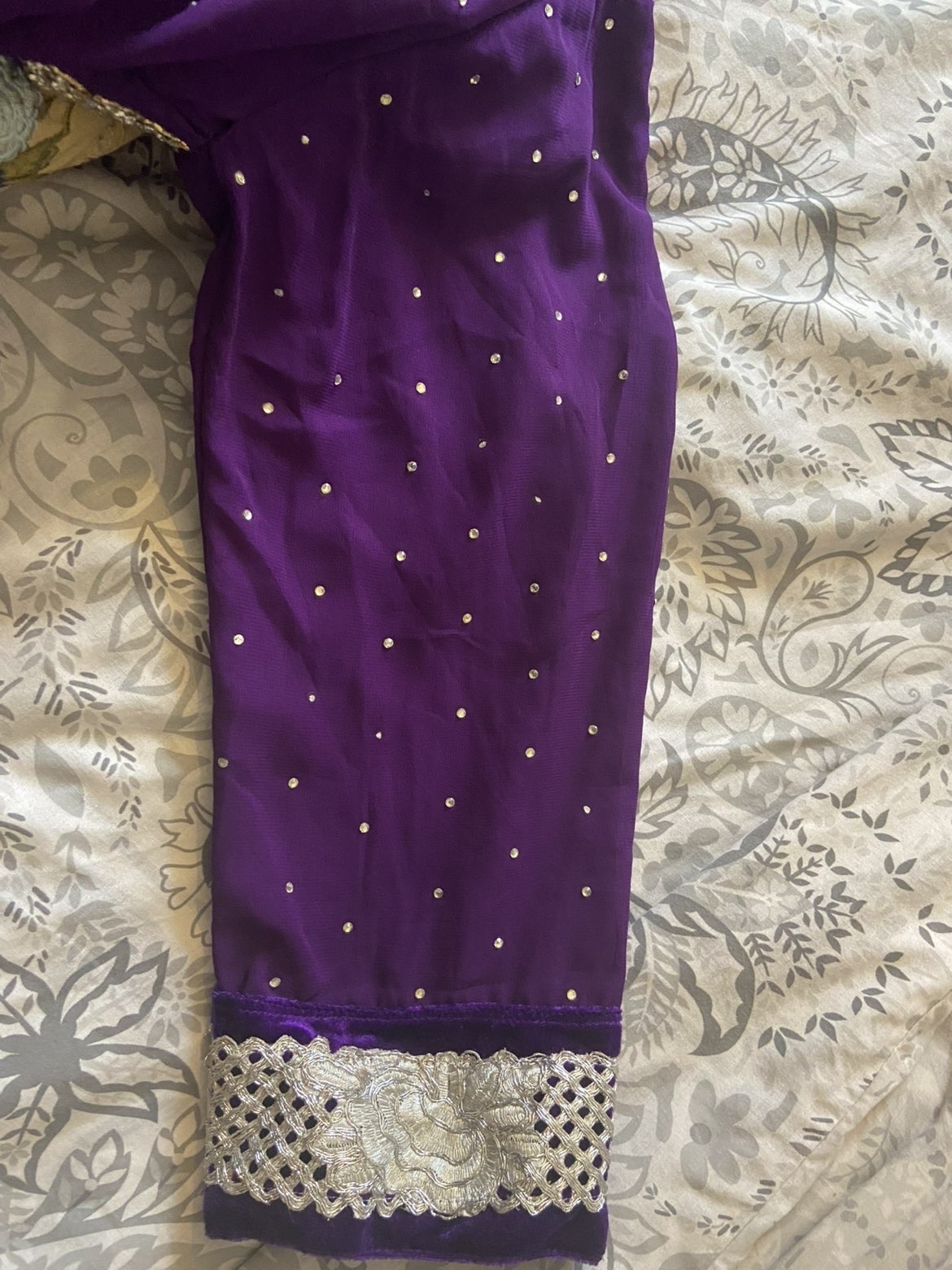 Purple EmbroideredKameez with Trousers with Silver Border - Image 7
