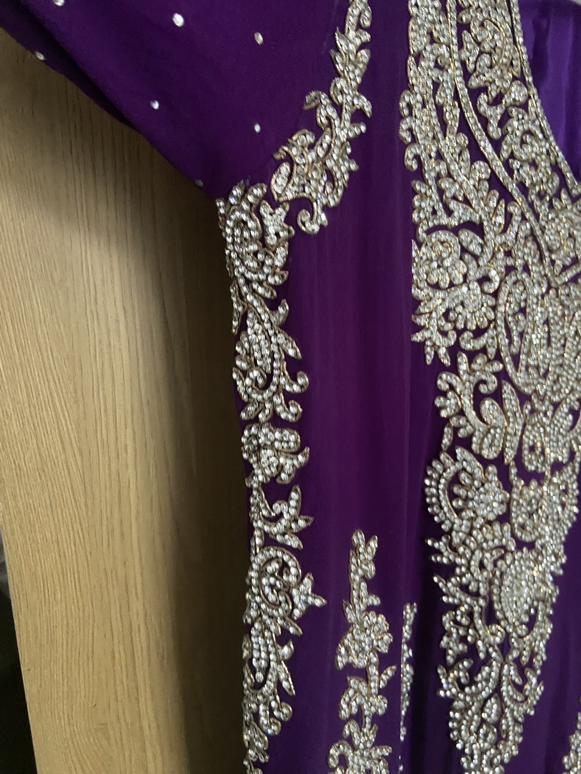 Purple EmbroideredKameez with Trousers with Silver Border - Image 5