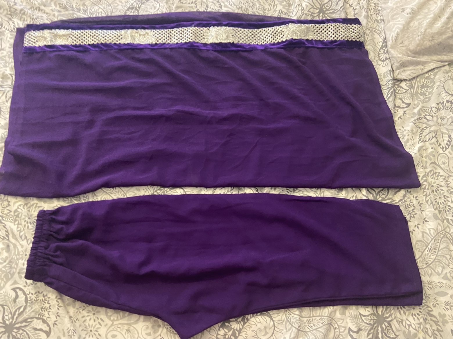 Purple EmbroideredKameez with Trousers with Silver Border - Image 6
