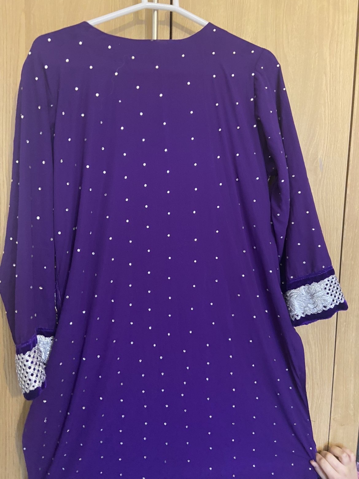 Purple EmbroideredKameez with Trousers with Silver Border - Image 3