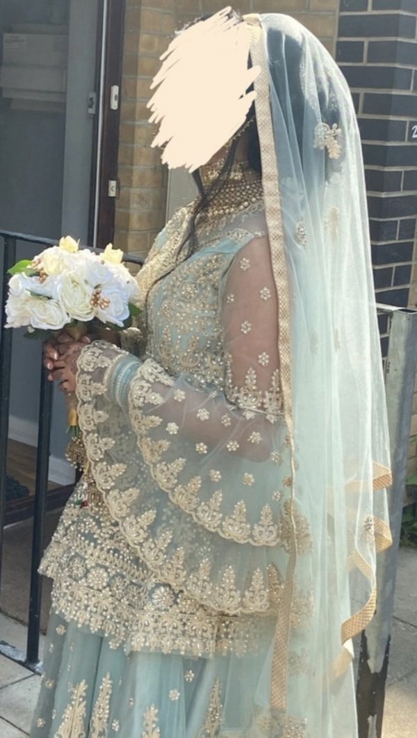Light Blue 2 piece Lehenga Suit with Gold Embroidery