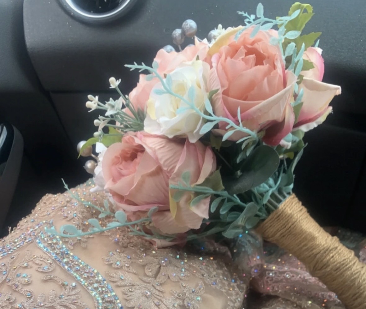 Pink and White Floral Bridal Bouquet - Image 4
