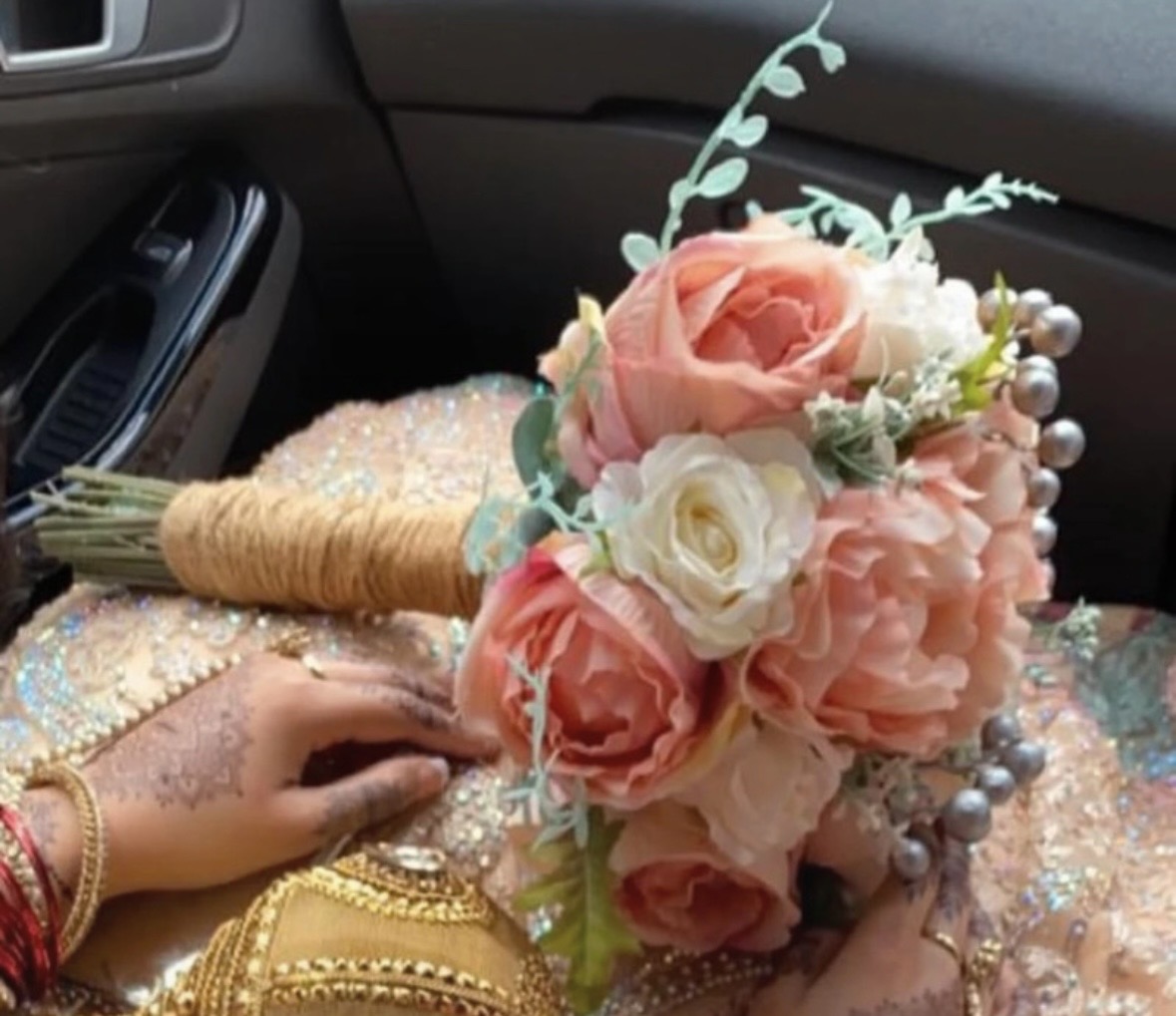 Pink and White Floral Bridal Bouquet - Image 5
