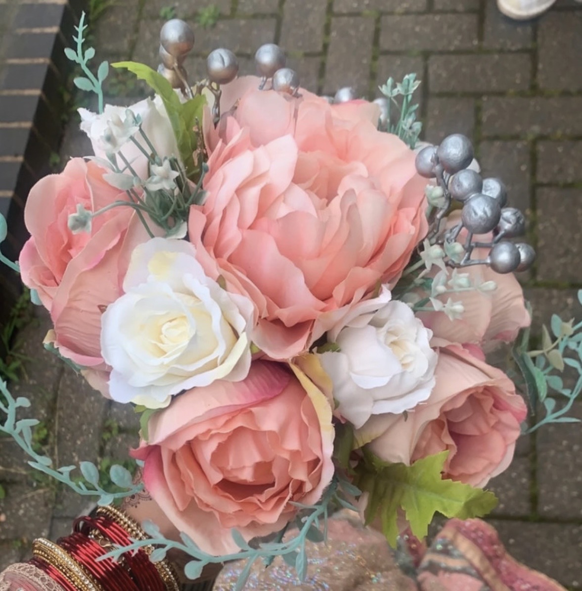 Pink and White Floral Bridal Bouquet - Image 2