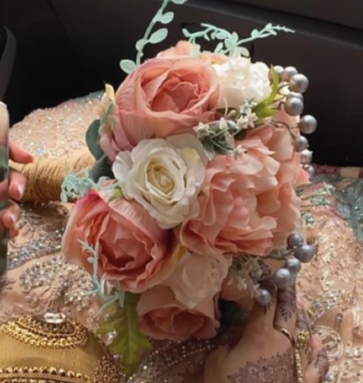 Pink and White Floral Bridal Bouquet - Image 3